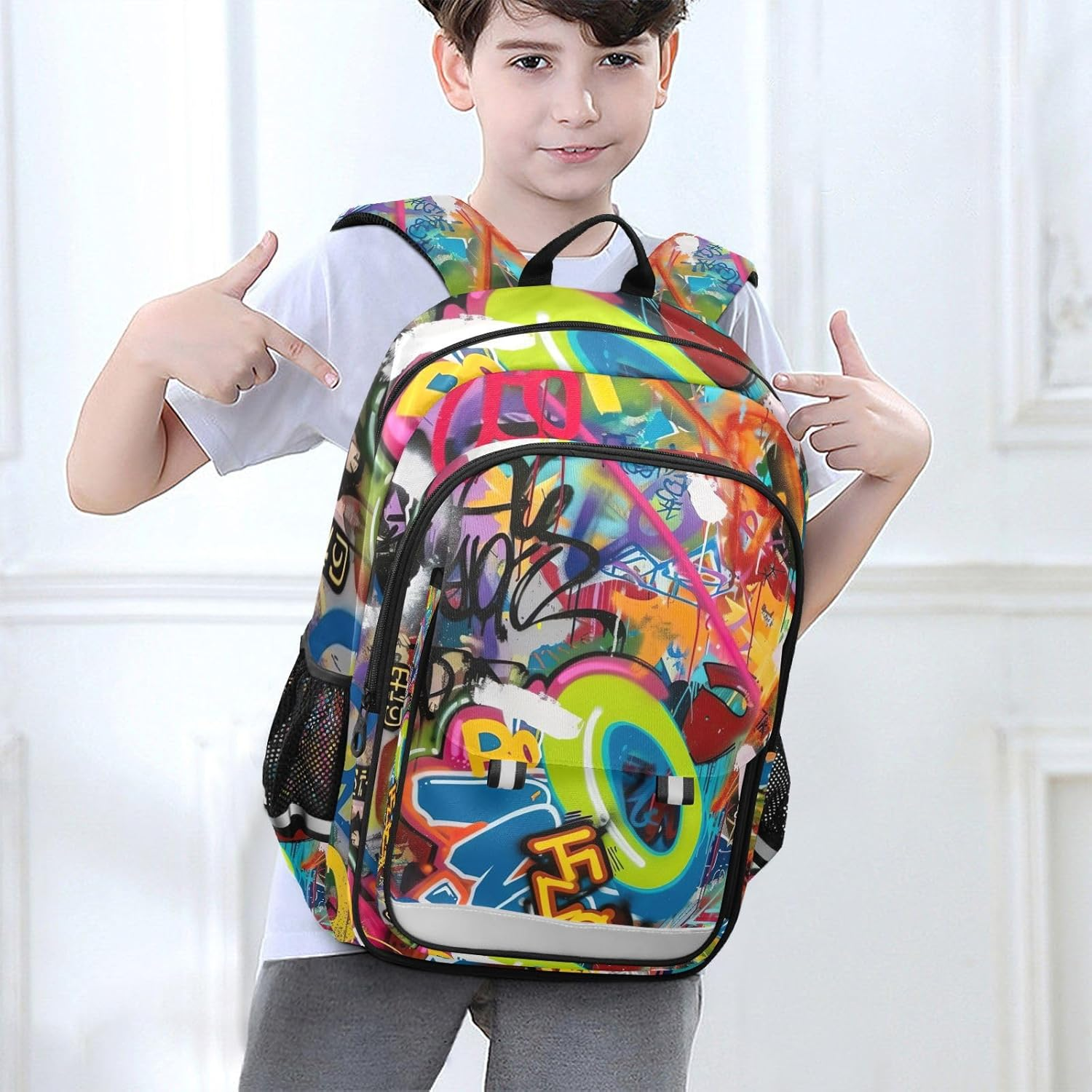 RPLIFE Colorful Graffiti Back Packs for Kids, Cool Backpacks for School for Boys, Girls Big Backpack, Colorful Graffiti, One Size, Traditional Backpacks image number 3