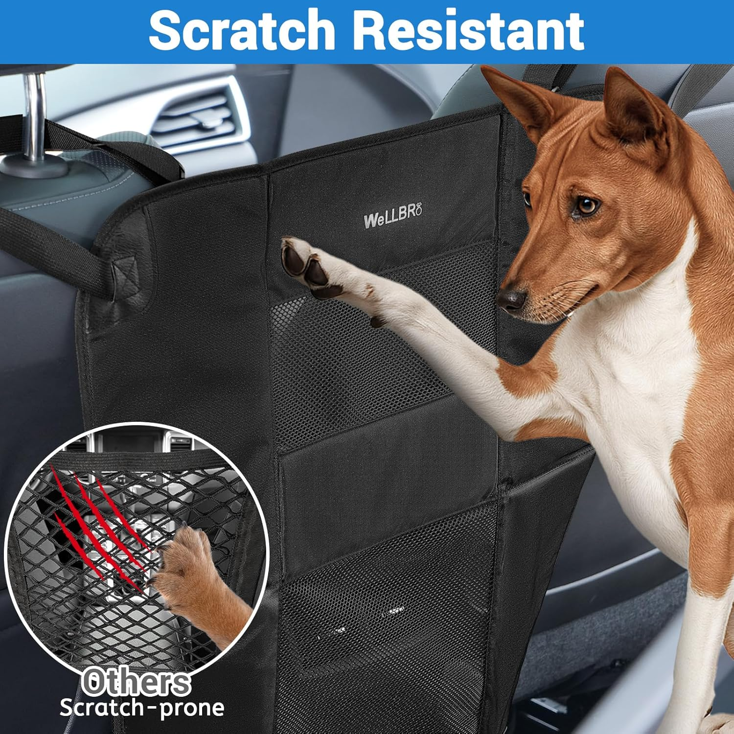 Dog Car Backseat Barrier, Padded and Durable Nylon Net Pet Barrier, Vehicle Travel Dog Fence with 2 Mesh Windows, for Safe Driving, Easy to Install and Adjust for All Cars image number 6