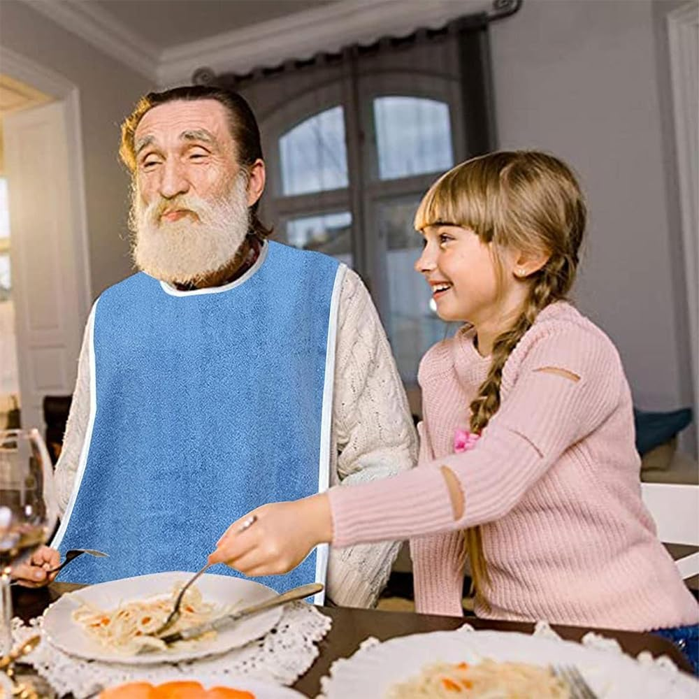 3 Pack Unisex Adult Bibs, Terry Bib Clothing Protectors, Washable Reusable Large Terry Cloth, Waterproof Bib for Eating Women/Men/Elderly image number 1