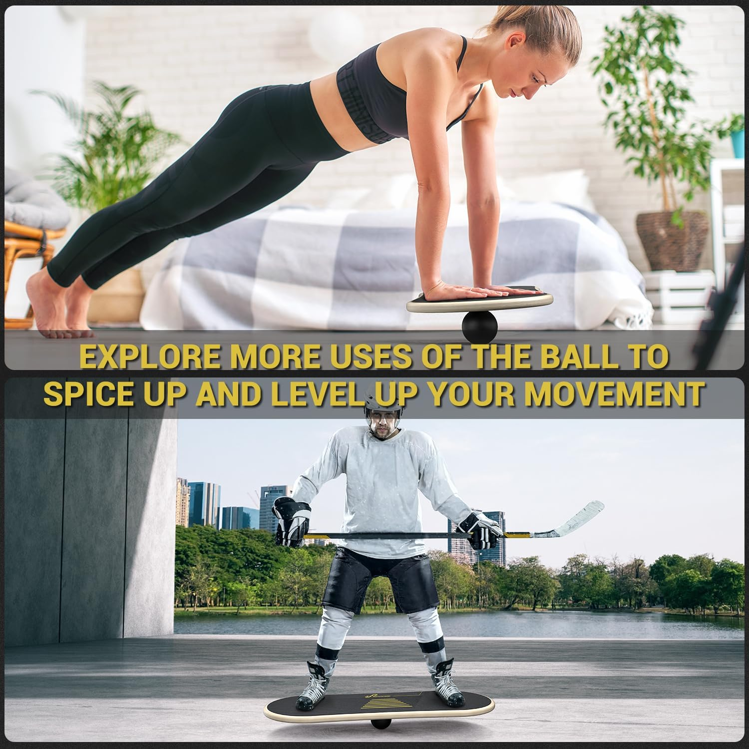 Sportneer Balance Board - 7 Modes Wobble Board with Adjustable Stoppers - Exercise Balancing Stability Trainer for Improve Balance, Surf Trainer & Physical Therapy - Roller and 2.8'' Ball Included image number 2