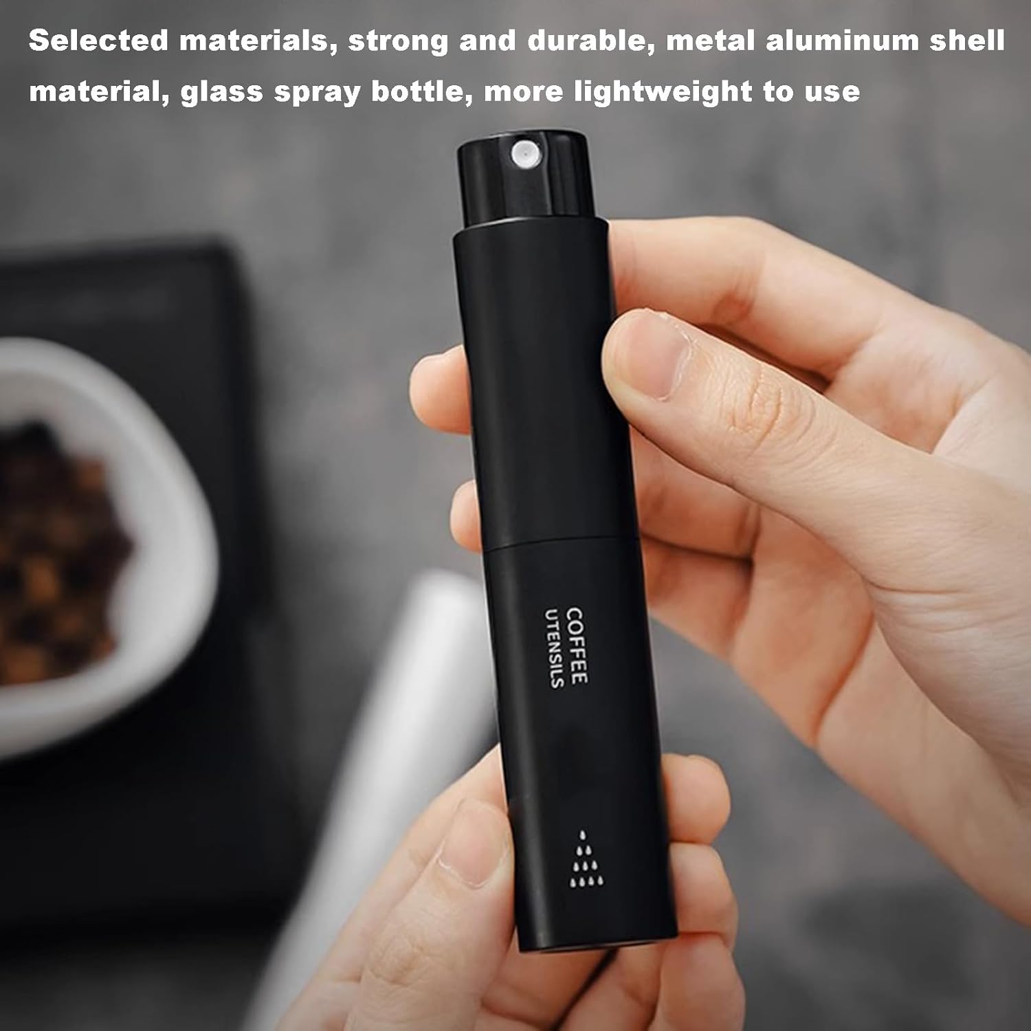 Coffee Dosing Cup Spray Bottle 10Ml Aluminum Shell Glass Inner Liner 2.3X2.3X11.5Cm Refillable Container Fine Mist Dispenser Storage Case for Consistent Brewing Static Reduction Water Spray Spritzer - Black image number 5
