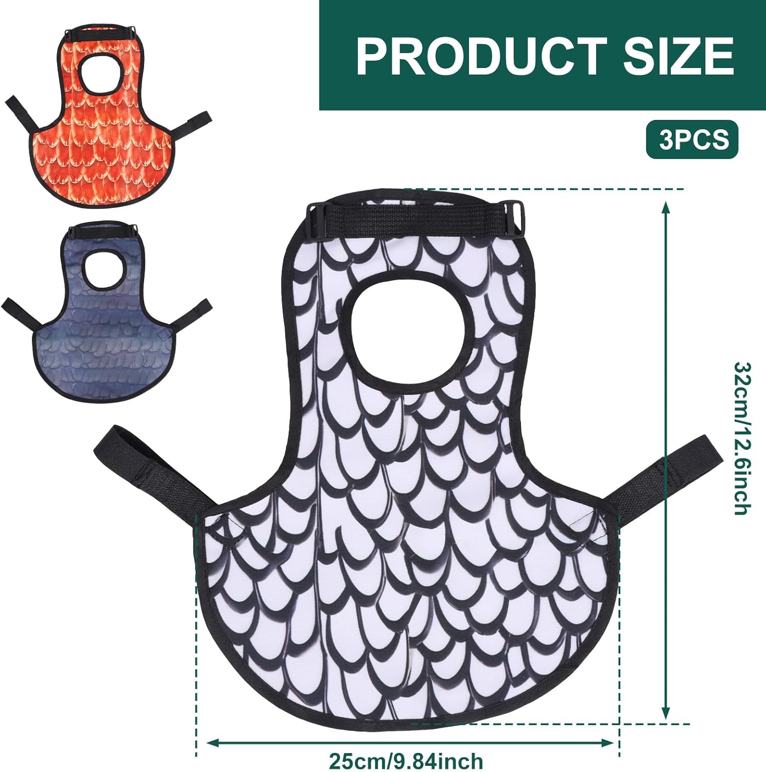 3Pcs Chicken Saddle Back Protector Polyester Chicken Apron Feather Protector with Adjustable Straps for Hens Poultry image number 2