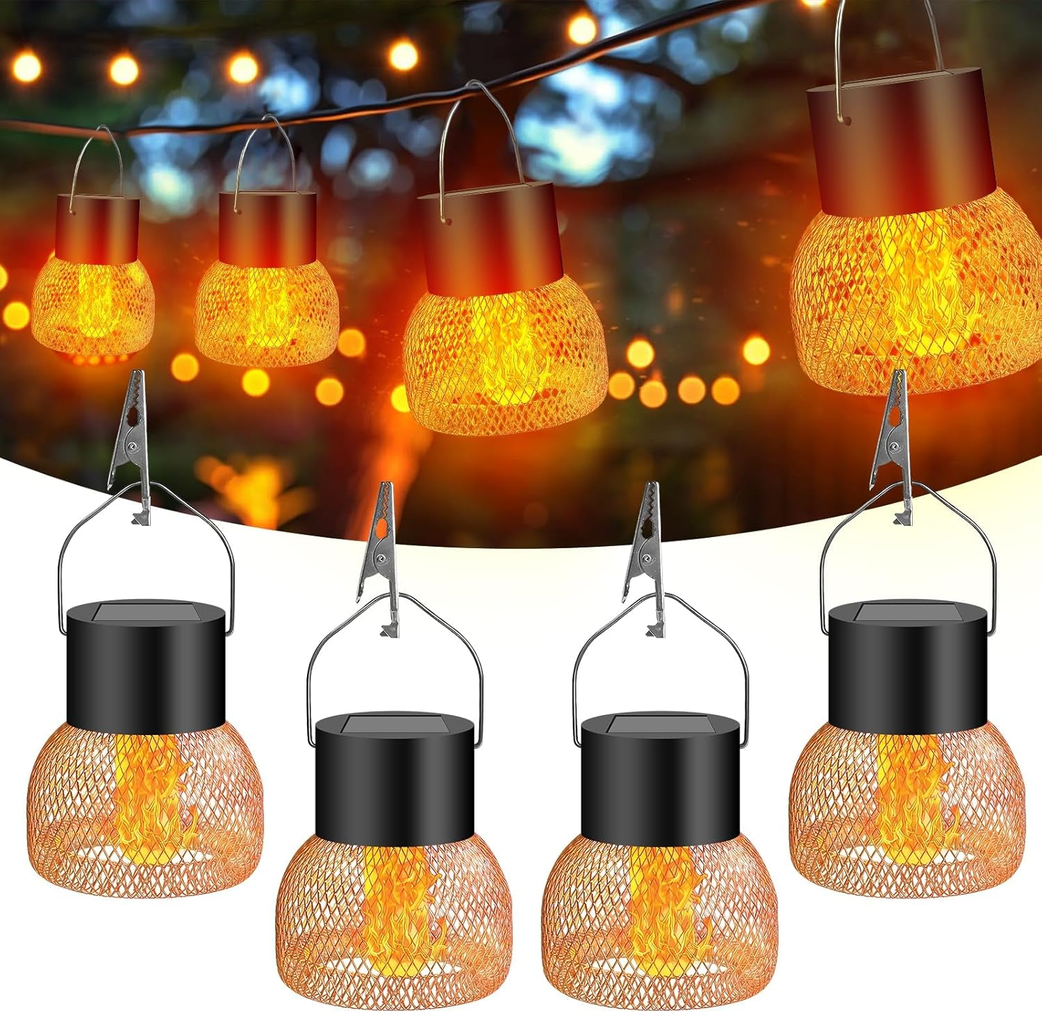 Solar Hanging Light, IP65 Waterproof Solar Lights for Outdoor Hanging, Solar Garden Lights for Outdoors, Lamp Outdoor, Hanging Light, for Gardens, Yards, Fences, Trees, 4 Pieces image number 2