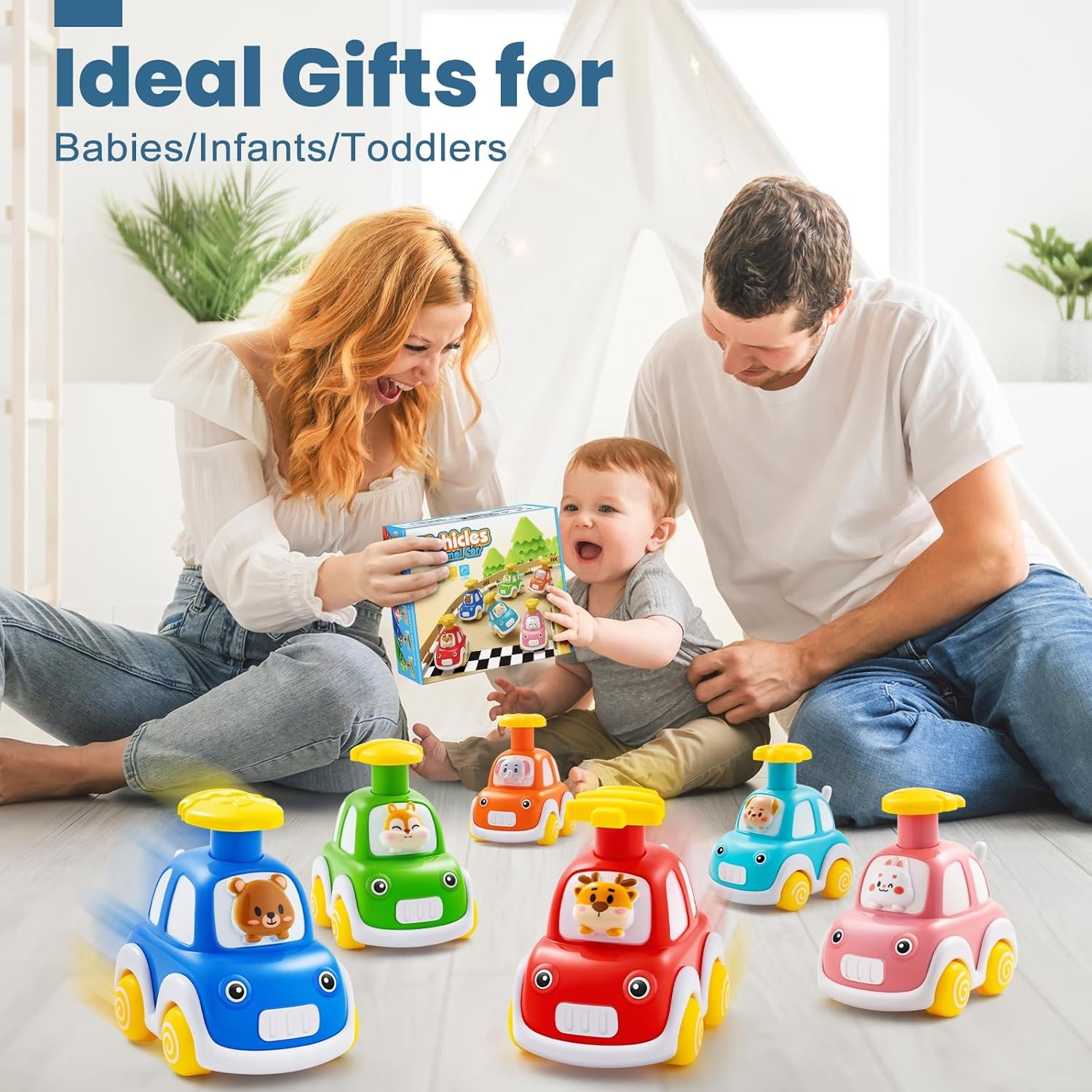 Press and Go Car Toys for Toddlers 1-3, 6 Pack Animal Baby Car Toys for 1 2 Year Old Boy, Push Go Friction Vehicle Toys for Infants 6-9-12-18 Months, One First Birthday Gifts for Boys Girls image number 1