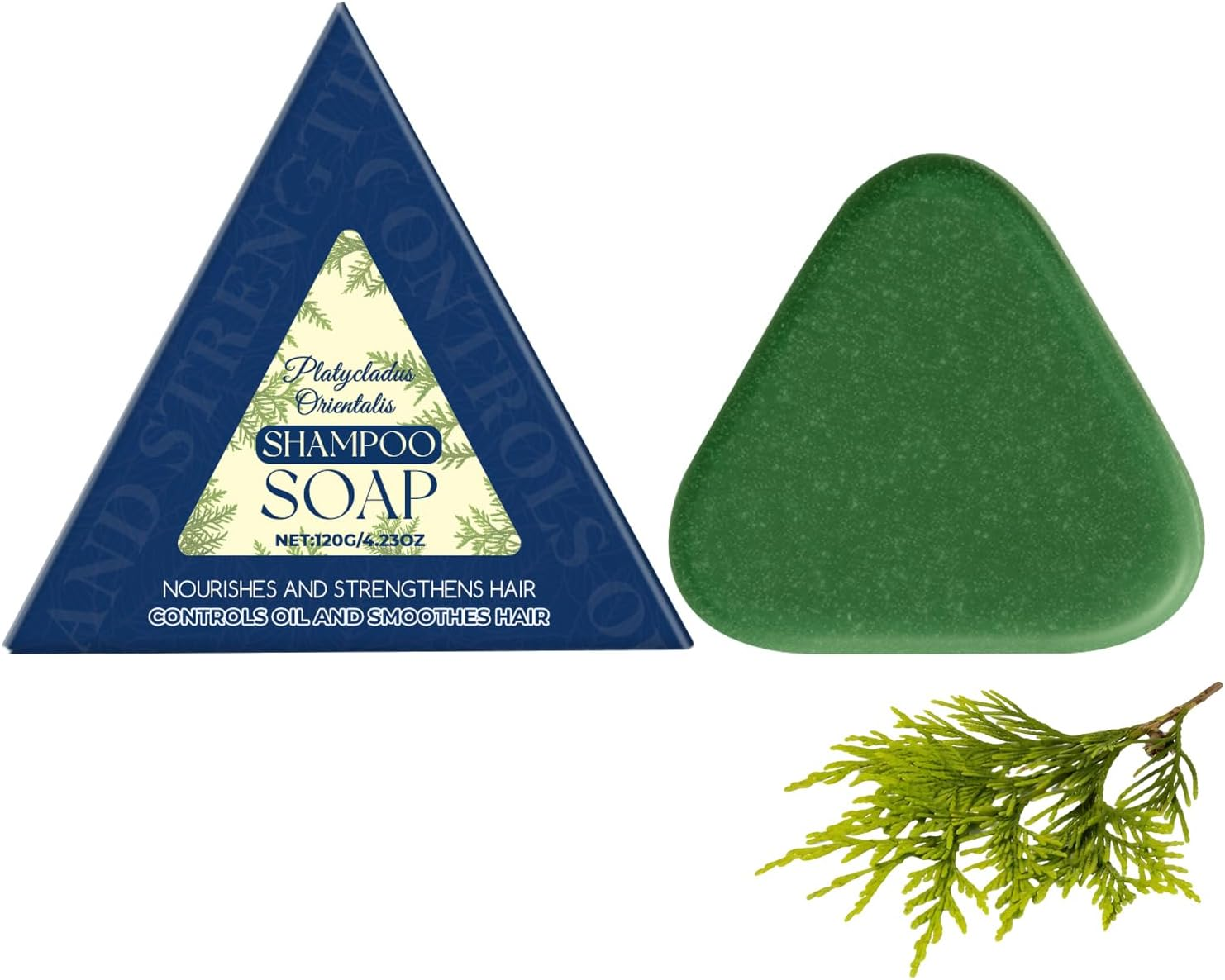 Nature Triangleted Shampoo Bar, Platycladus Orientalis Shampoo Soap, Hair Soap, Strengthens Smooths Hair, Suitable for All Hair Types for Women and Mens (2Pcs)