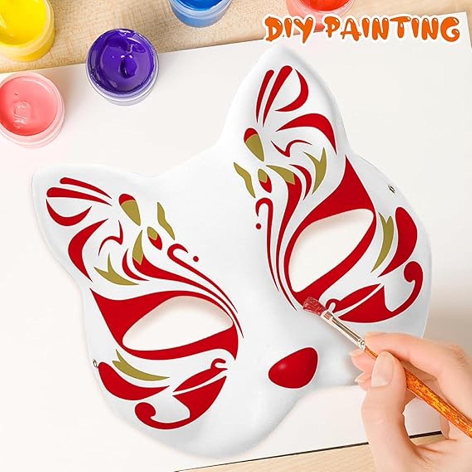 Lyfengdeam Cat Mask Therian White Paper Blank Hand Painted Animal Cosplay Mask, Customizable White Cat Mask, DIY Blank Face Mask for Masquerade, Halloween Party, Animal Cosplay - White-6 Pack image number 6