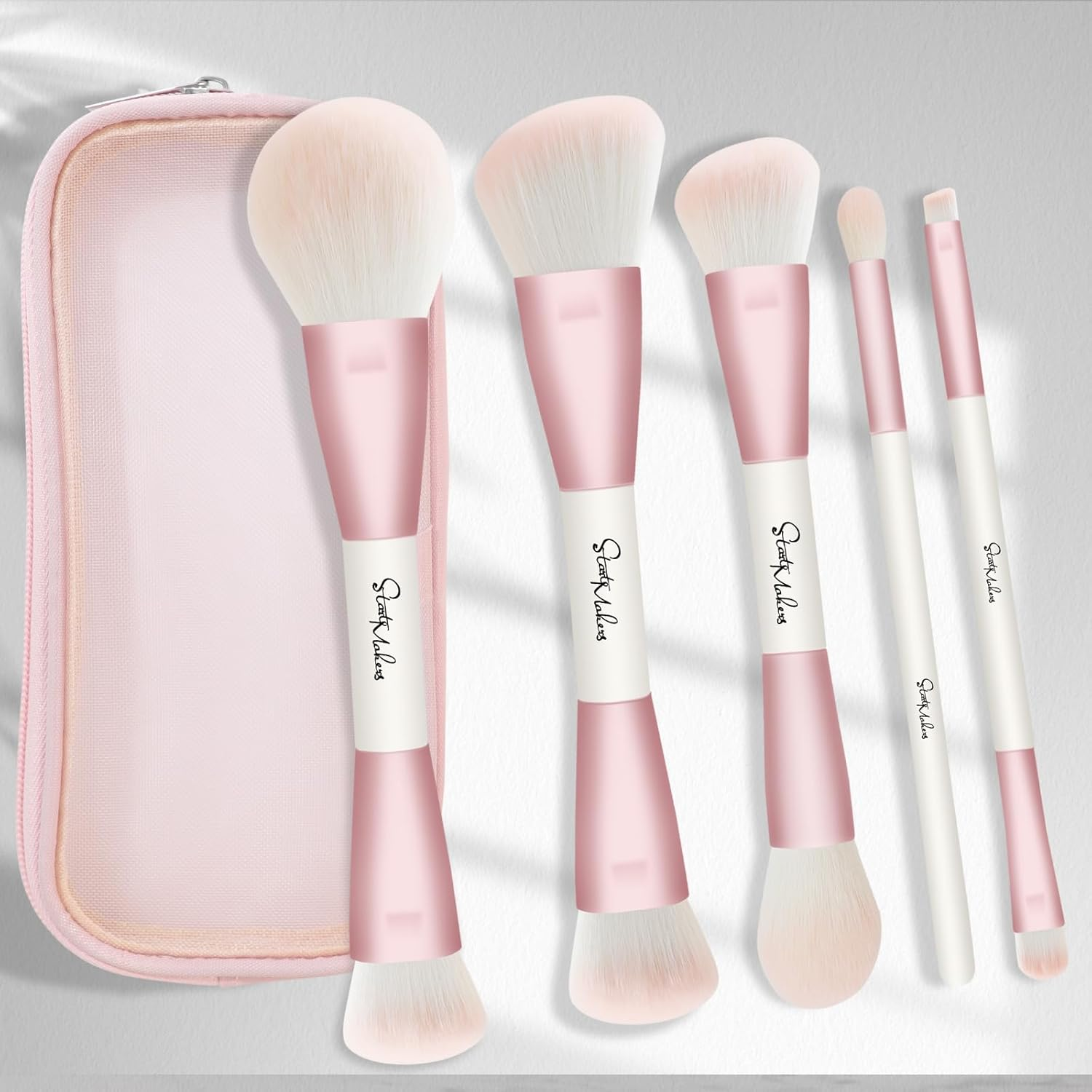 Start Makers Makeup Brushes 5Pcs Double Ended Makeup Brush Set with Foundation Brush Concealer Blush Contour Eyeshadow Brushes for Liquid Powder Cream