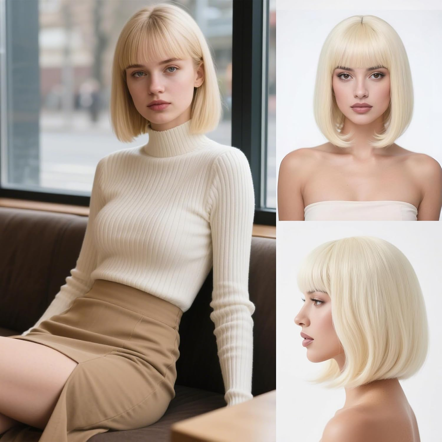 Xeelfaro Green Straight Bob Wig for Women Full Head with Bang & Natural Movement, Soft 10Inch Wig for Stylish Transformations (Green, 10Inch)