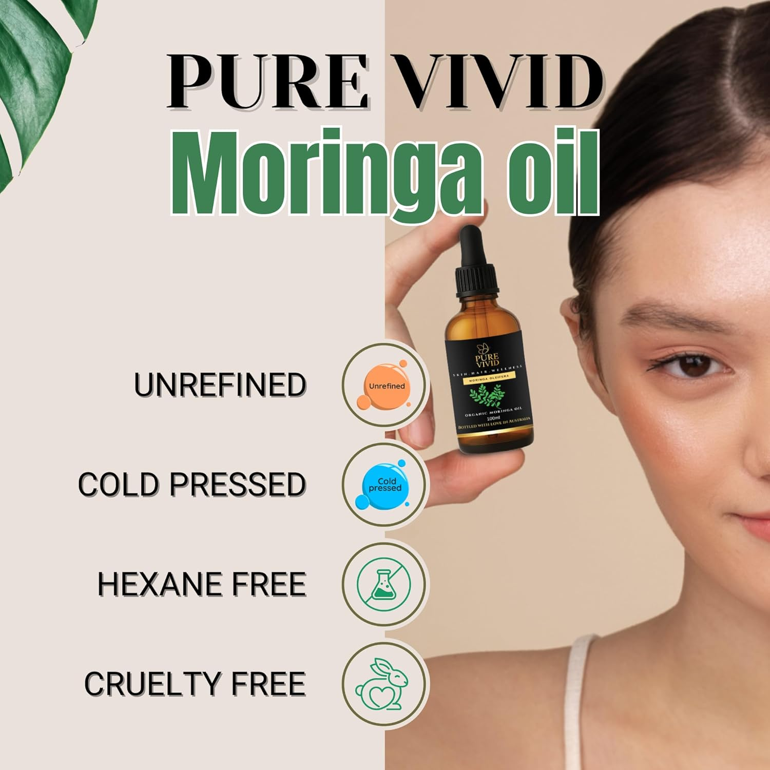 Pure Vivid Organic Moringa Oil &ndash; 100Ml Cold Pressed| 100% Pure | | Natural Carrier Oil for Skin, Hair & DIY Blends | Moringa Oleifera | Glass Dropper Bottle image number 5