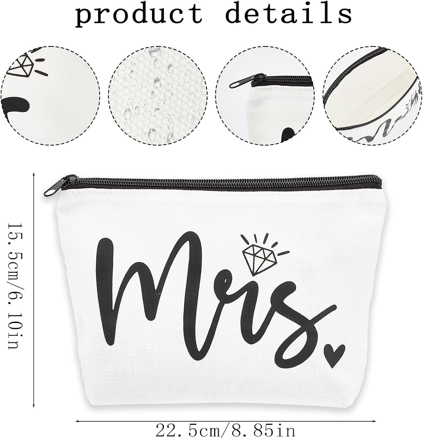 NICENEEDED White Bride Make up Bag Future Mrs Travel Toiletry Bag Bridal Shower Decorations with Zip Engagement Gifts Hen Party Accessories