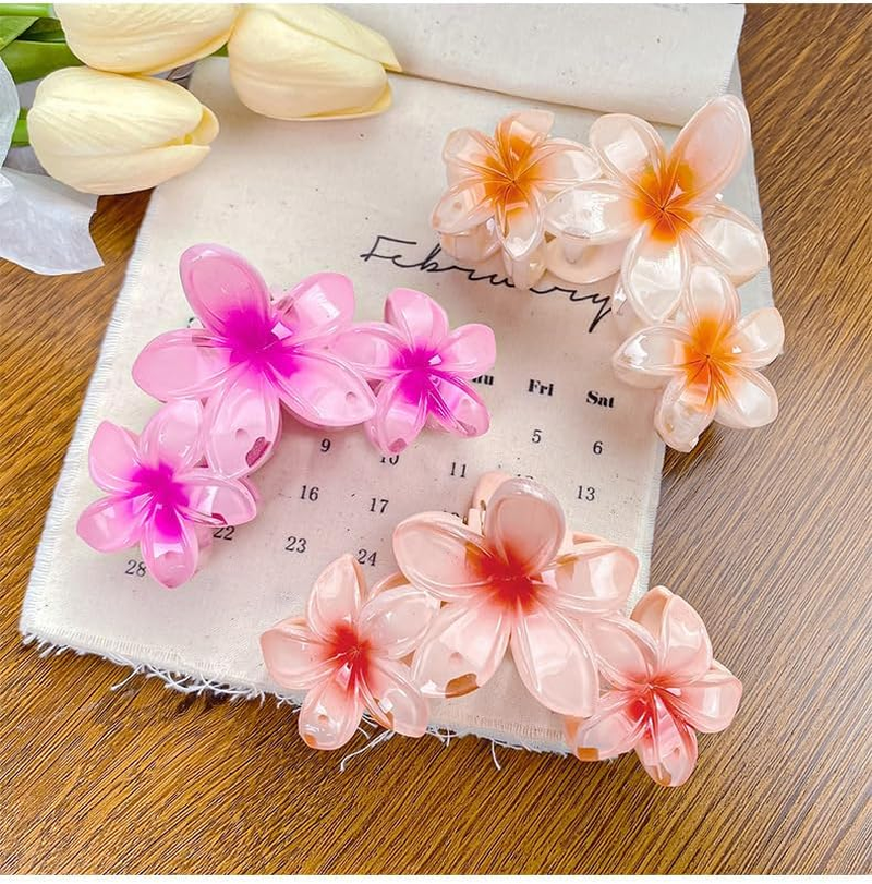 Youery Pack of 6 Flower Hair Clips, Flower Hair Clips, Cute Acrylic Hair Clips, Colourful Hair Clips, Non-Slip Hair Clips for Women, Large Hair Clip for Thick Hair, Hawaiian Hair Clip image number 3