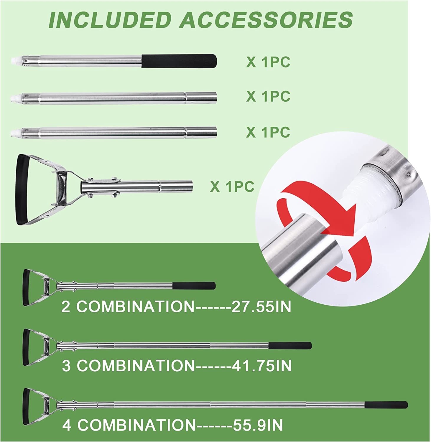 BARAYSTUS Garden Hoe for Weeding Long Handle Hula Hoe Stirrup Hoe Garden Tool Stainless Steel Poles Adjustable Long Handle Weeding Hoe, 55.9 INCH image number 1