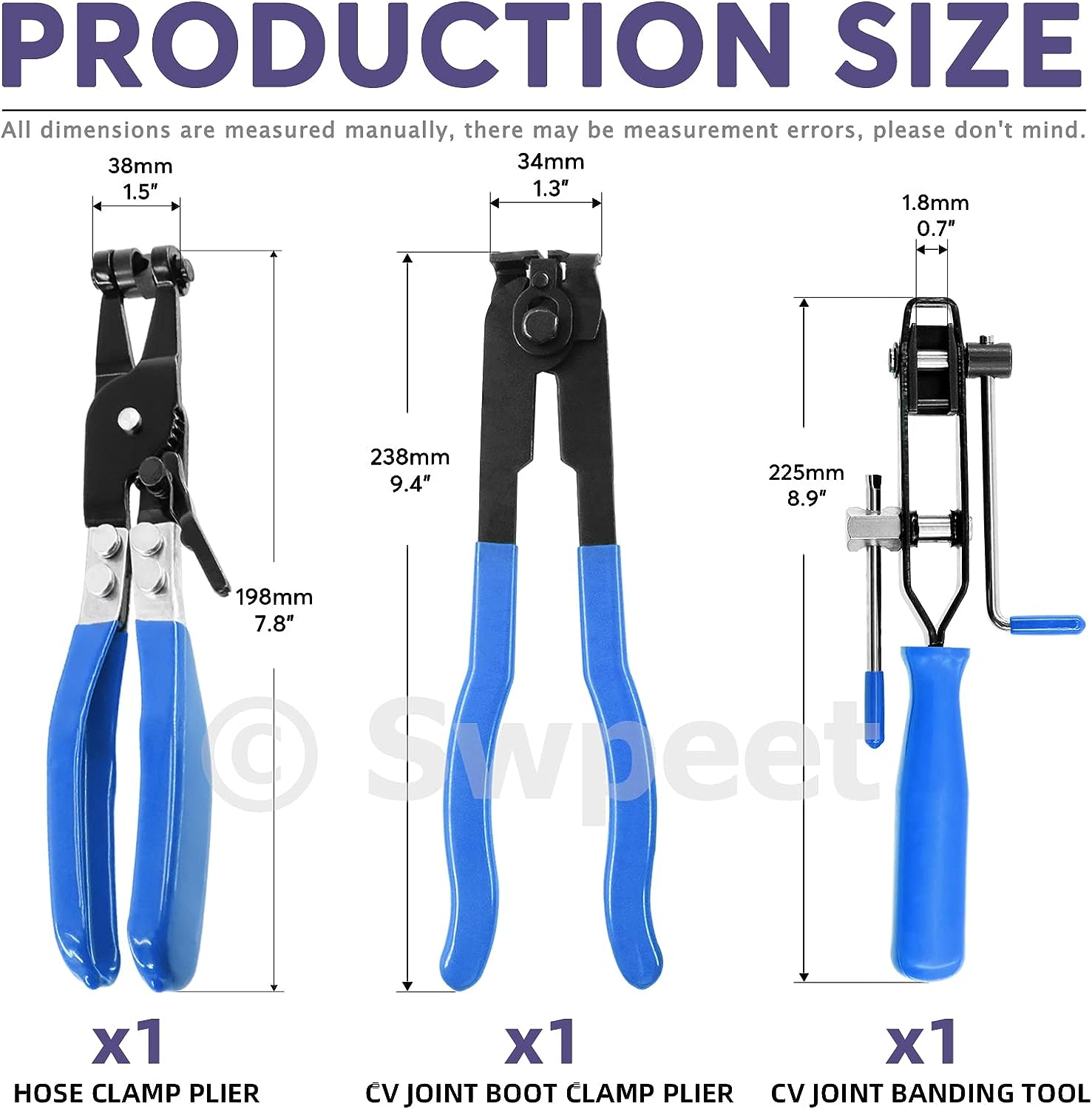 Swpeet Blue CV Joint Boot Clamp Pliers and Swivel Flat Band Hose Clamp Pliers Kit - Blue image number 6