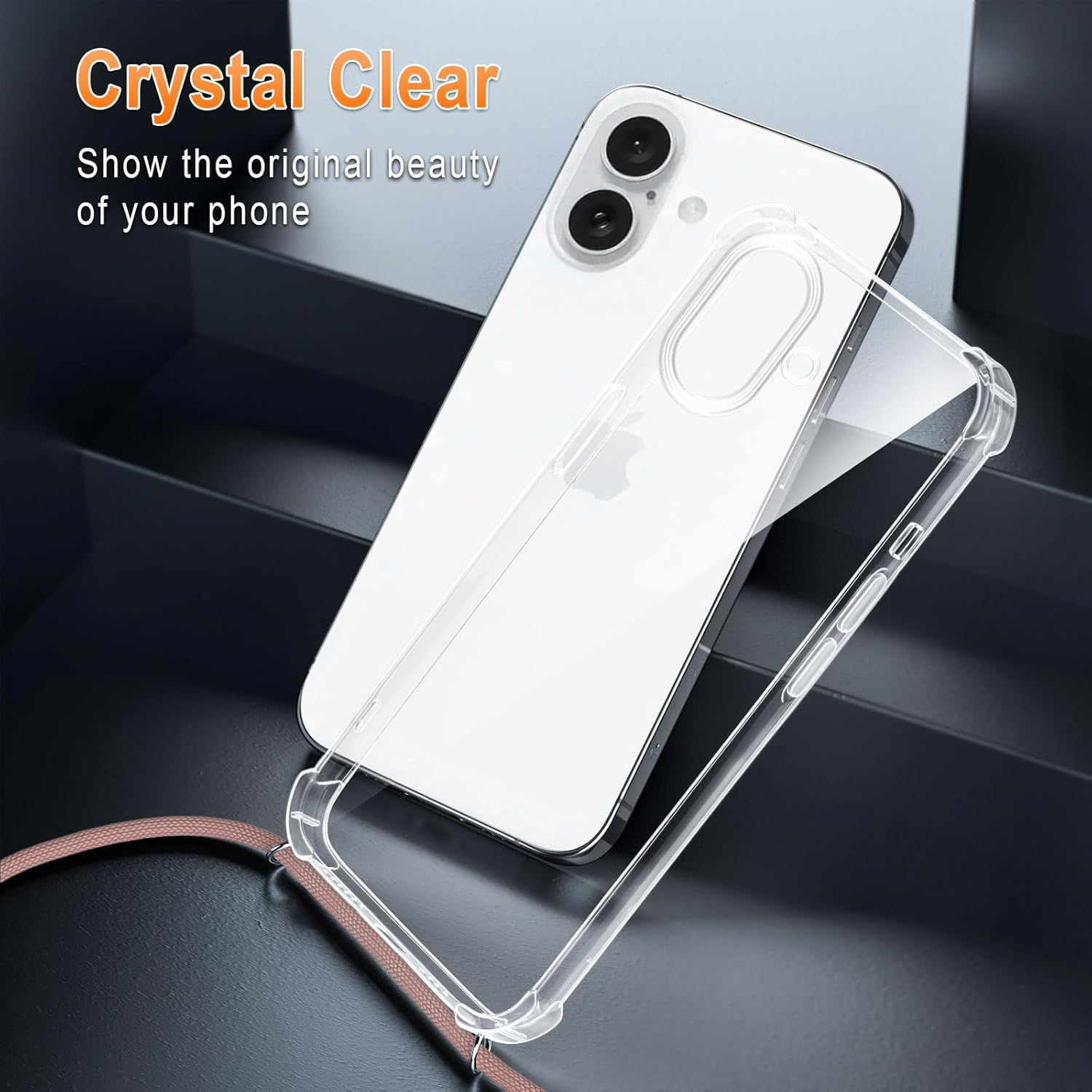 XTCASE Mobile Phone Chain for Iphone 17 Case with Strap, Transparent Silicone Mobile Phone Case for Iphone 17 with Chain, Shockproof Protective Case - Cord with Case for Hanging in Rose Gold image number 7