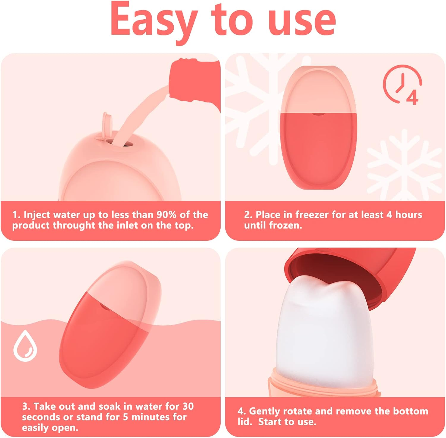 Hianjoo Ice Face Roller, Ice Roller for Face Eye Neck Reusable Facial Roller Beauty Skin Care Tools Ice Mold Silicone Cube Eyes Treatment V-Shaped DIY Facial Massage Brighten Puffiness Relief, Pink image number 6