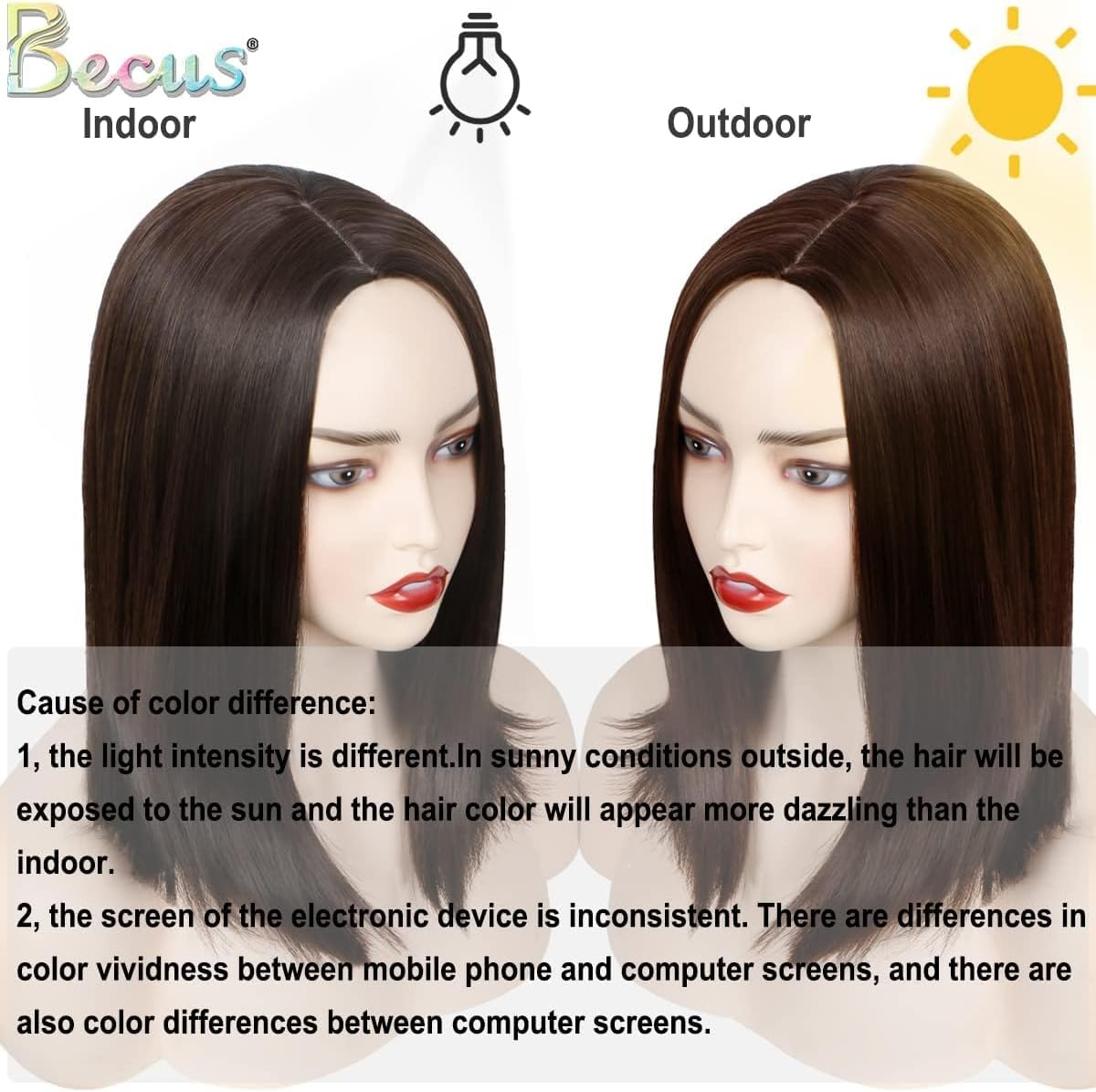 BECUS Short Brown Wigs for Women Shoulder Length Straight Bob Wig Synthetic Hair Wig