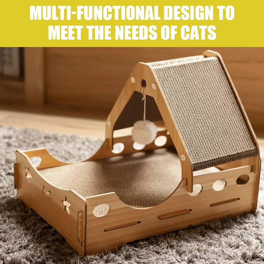Triangle Cat Claw Sharpener House, Wooden Pet House Suitable for Four Seasons (37 * 50 * 38CM) image number 1
