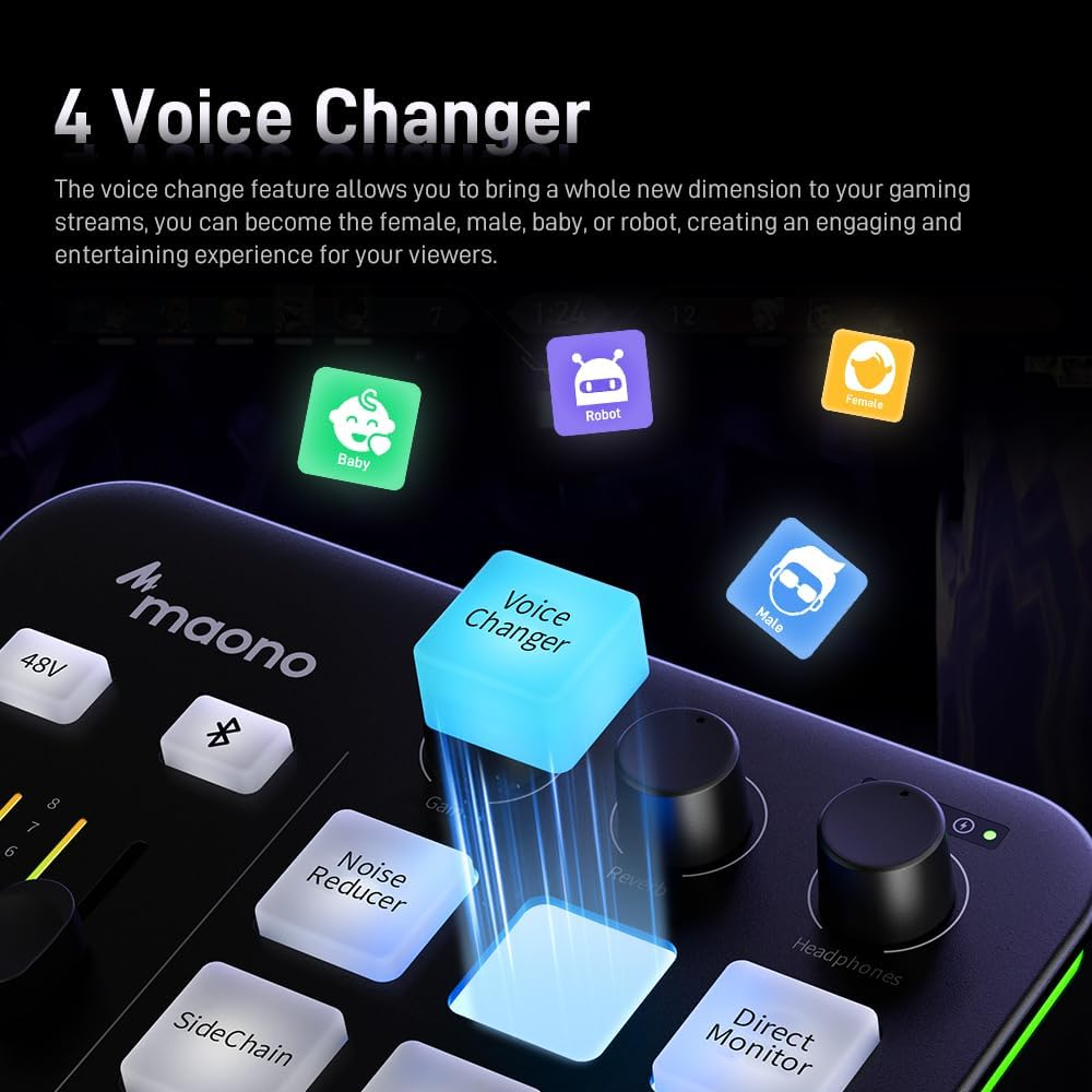 MAONO Gaming Audio Mixer, Audio Interface with Pro-Preamp, RGB, Bluetooth, 48V Phantom Power for Live Streaming, Podcasting, Content Create, Gaming Maonocaster G1 NEO (BLACK) image number 5