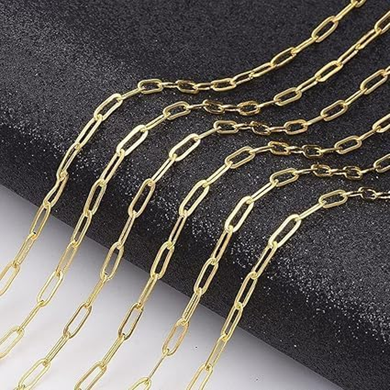 5 Meters Gold Paperclip Chains Stainless Steel Necklace Chains Bulk for Jewelry Making Brass Purse Jewelry Supplies Plated for DIY Necklace Making (Gold) image number 1