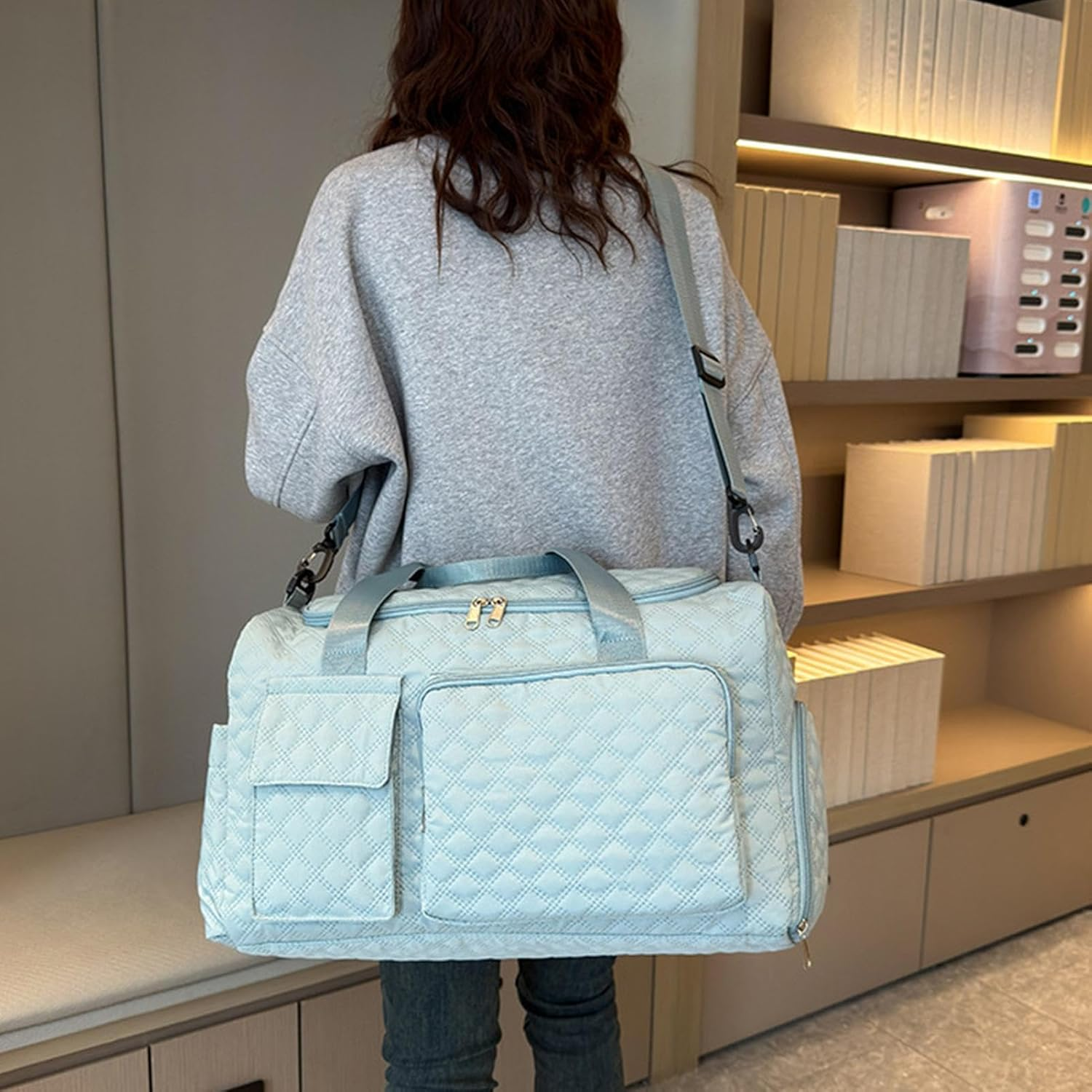 Sports Bag with Shoe Compartment | Overnight Bag with Widened Shoulder Strap | Luggage Accessories with Wet and Dry Separation for Towels, Clothes, Personal Items, Lake Blue, Refer To - Beige image number 6