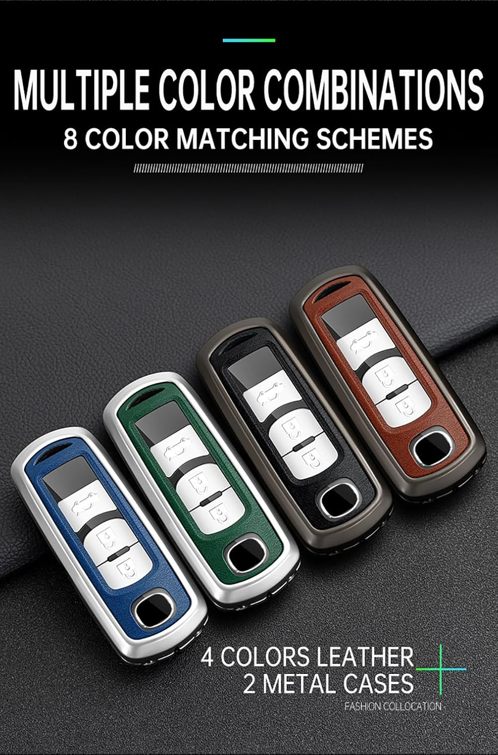 Ontto Metal Car Key Fob Cover Fit for Mazda 2 3 5 6 BL BM GJ Atenza Axela Demio CX3 CX-5 CX5 CX7 CX-9 CX8 2/3/4 Buttons Leather Key Case Shell Key Holder Bag Keyring Keychain Accessories Silver-Green - Black-Borwn image number 2