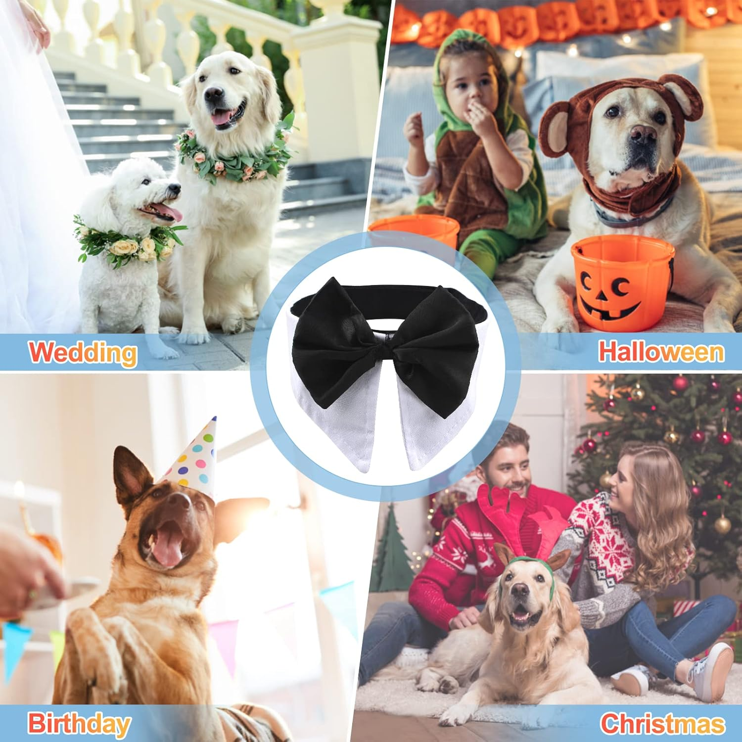 HACRAHO Formal Dog Bowtie Collar, White, X-Large, Cotton, Adjustable, 29-31 Inches, Wedding, Party, Accessory