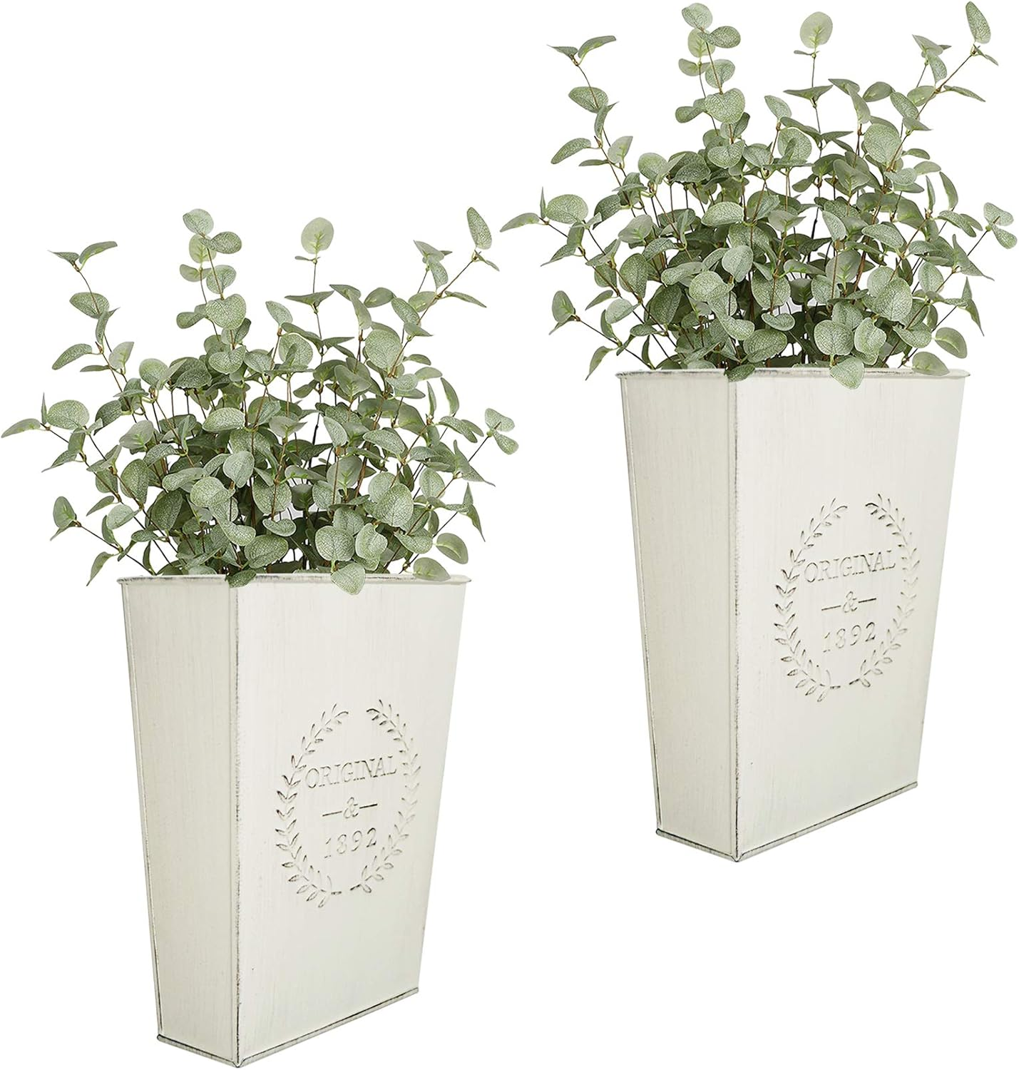 LESEN Set of 2 Farmhouse Metal Wall Planter,Rustic Wall Decor Country Hanging Wall Vase Box for Plants Flower Home Decoration