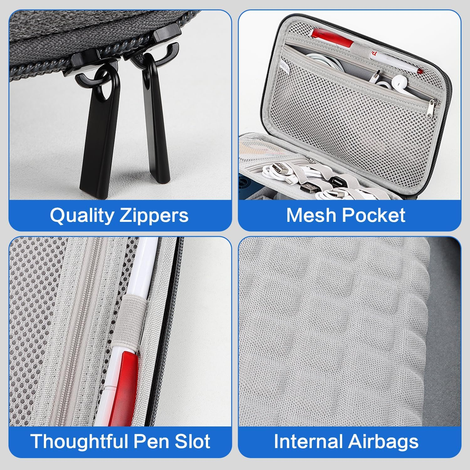 Teskyer Travel Electronic Organiser Case, for Power Adapter Chargers Cables Cords Power Bank Earbuds Hard Drives, Large Capacity, Porable Tech Accessories