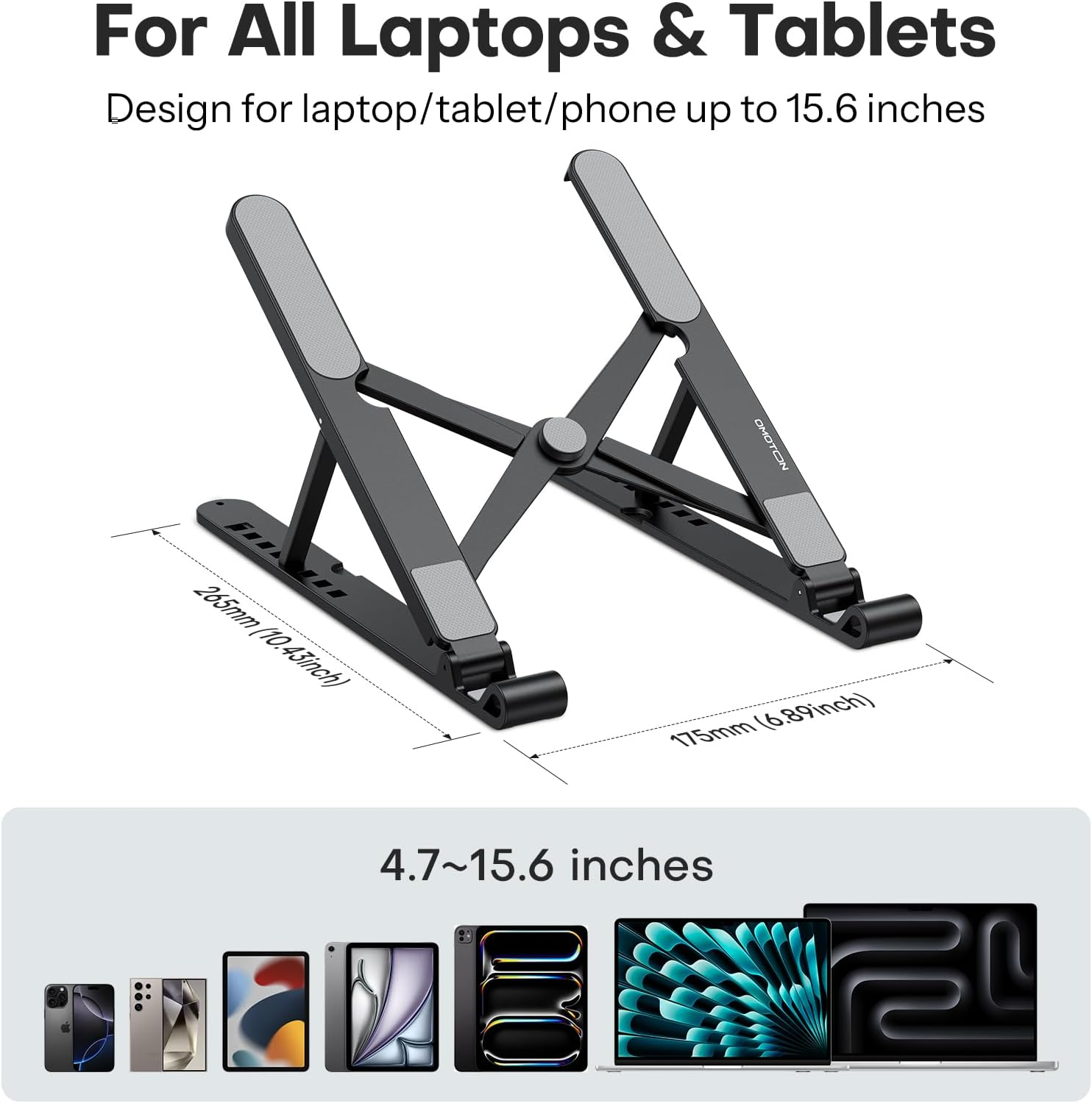 OMOTON Laptop Stand for Desk, Portable Computer Stand for Laptop Adjustable Laptop Riser Folable PC Holder Compatible with All Laptop and Tablet up to 15.6&rdquo; image number 3