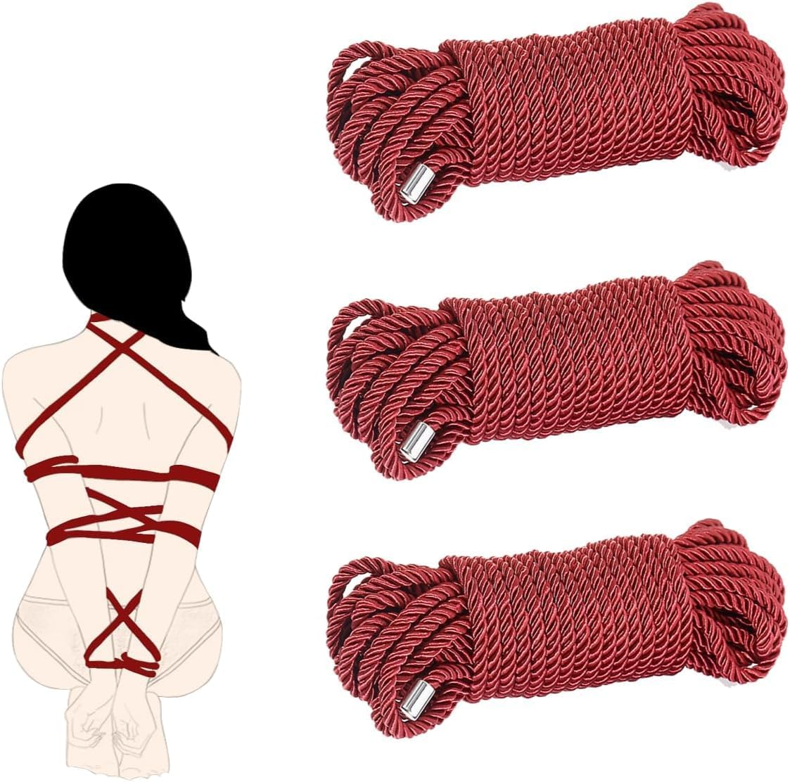 BDSM Bondage Rope Kit - Lovaine BSDM Restraints Adult Sex Toy for Women Beginner Restraint Kit SM Toys for Couples Sex Play Set Soft Cotton Rope 10M, 3 Pack (Black) (Red)