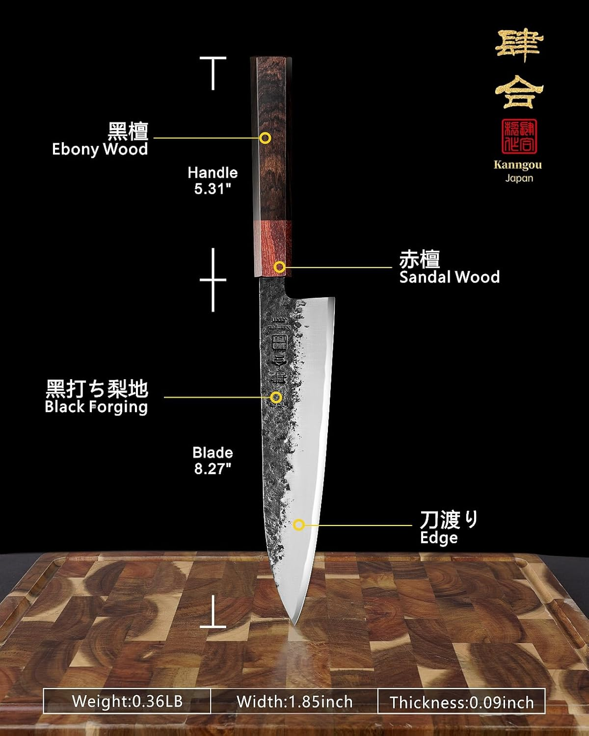 Japanese Kitchen Knife, 8 Inch Chef Knife with AUS-8 Alloy Steel, 210MM Profeeional Black Forged Cooking Knife with Eboy Handle, Chef Gifts with Premium Box (8.27 Inch Gyuto Chef'S Knife)