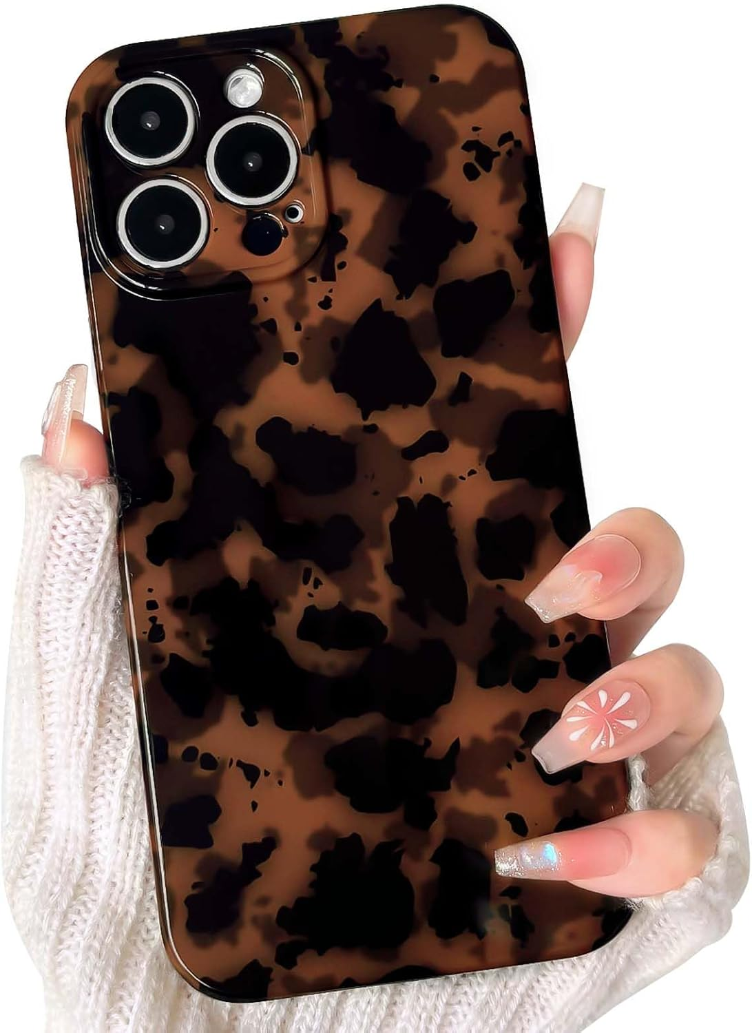 NITITOP Compatible with Iphone 14 Pro Case Cute Leopard Pattern Brown Aesthetic for Women Girls Amber Design Stylish Soft TPU Protective Phone Case - Brown2