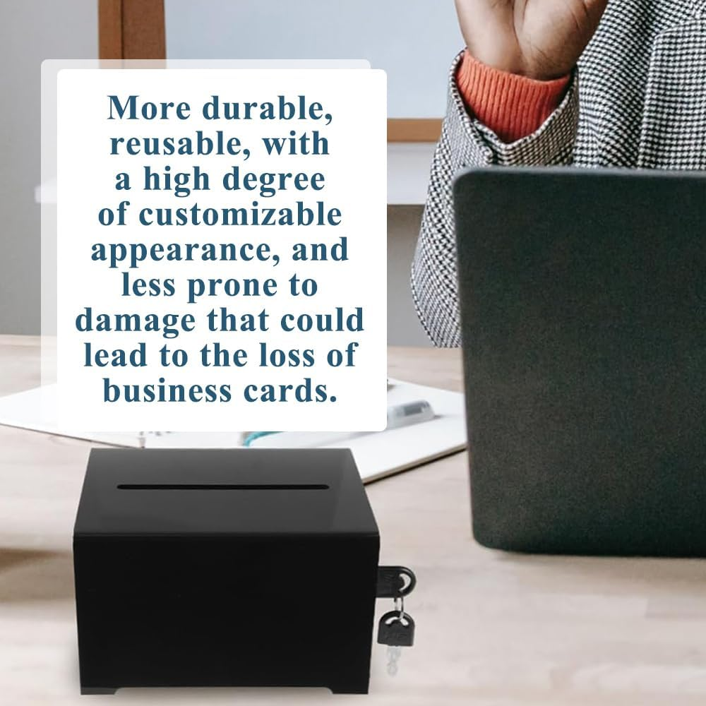 MOTRAIN Clear Acrylic Suggestion Box with Lock and Sign Holder, Donation, Ballot, Voting, and Fundraising Box for Charity, Office, and Events (6.1 X 4.5 X 8 Inches) (Black) image number 2