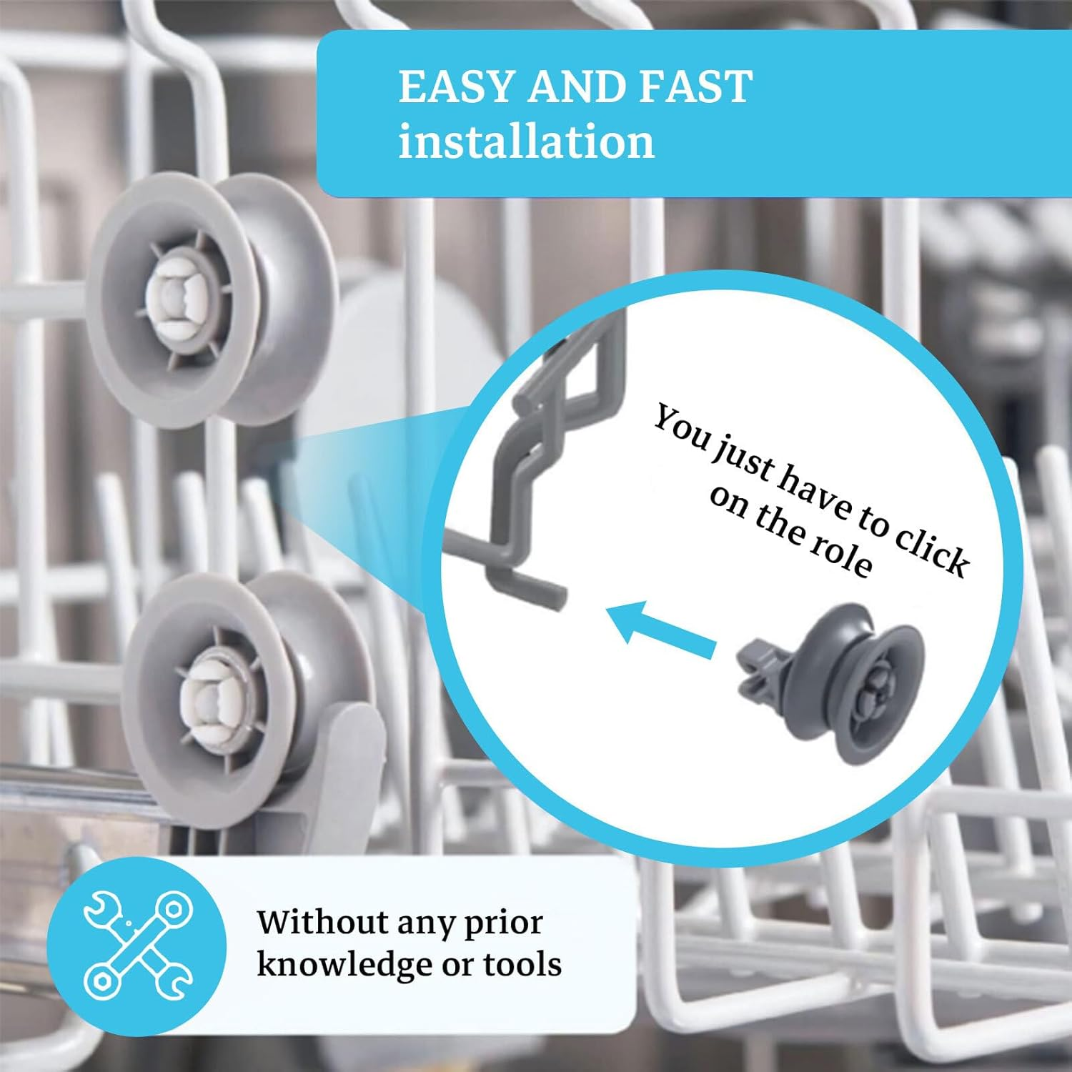 Lyvixora 4PCS Dishwasher Roller and Basket Wheels Replacement - Upper Rack Dishwasher Parts Accessories, Durable Nylon Wheel Assembly for Bosch Dishwashers (Smooth Gliding & Quiet Operation)​ image number 3