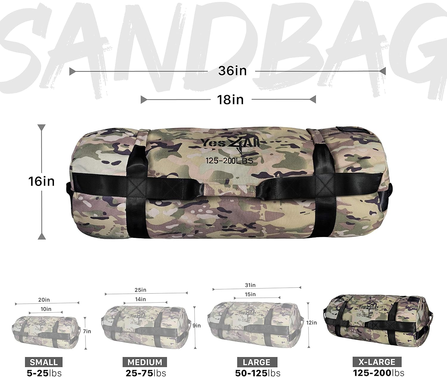 Yes4All Sandbags for Working Out, Adjustable Sand Bags for Weight Training with Handles, Multiple Colors & Sizes 5-200Lbs