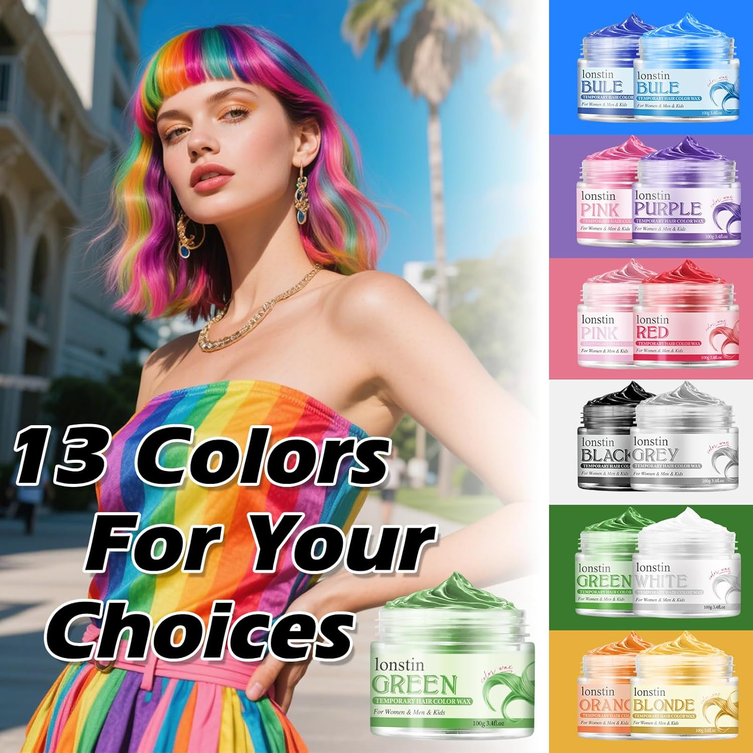 Green Hair Wax 100G &ndash; Temporary Hair Color for Men, Women & Teens &ndash; Washable Styling Clay Mud, Instant Hair Dye for Cosplay, Party, Halloween, Daily Look & Costume Use Lonstin Hair Colour Wax image number 5