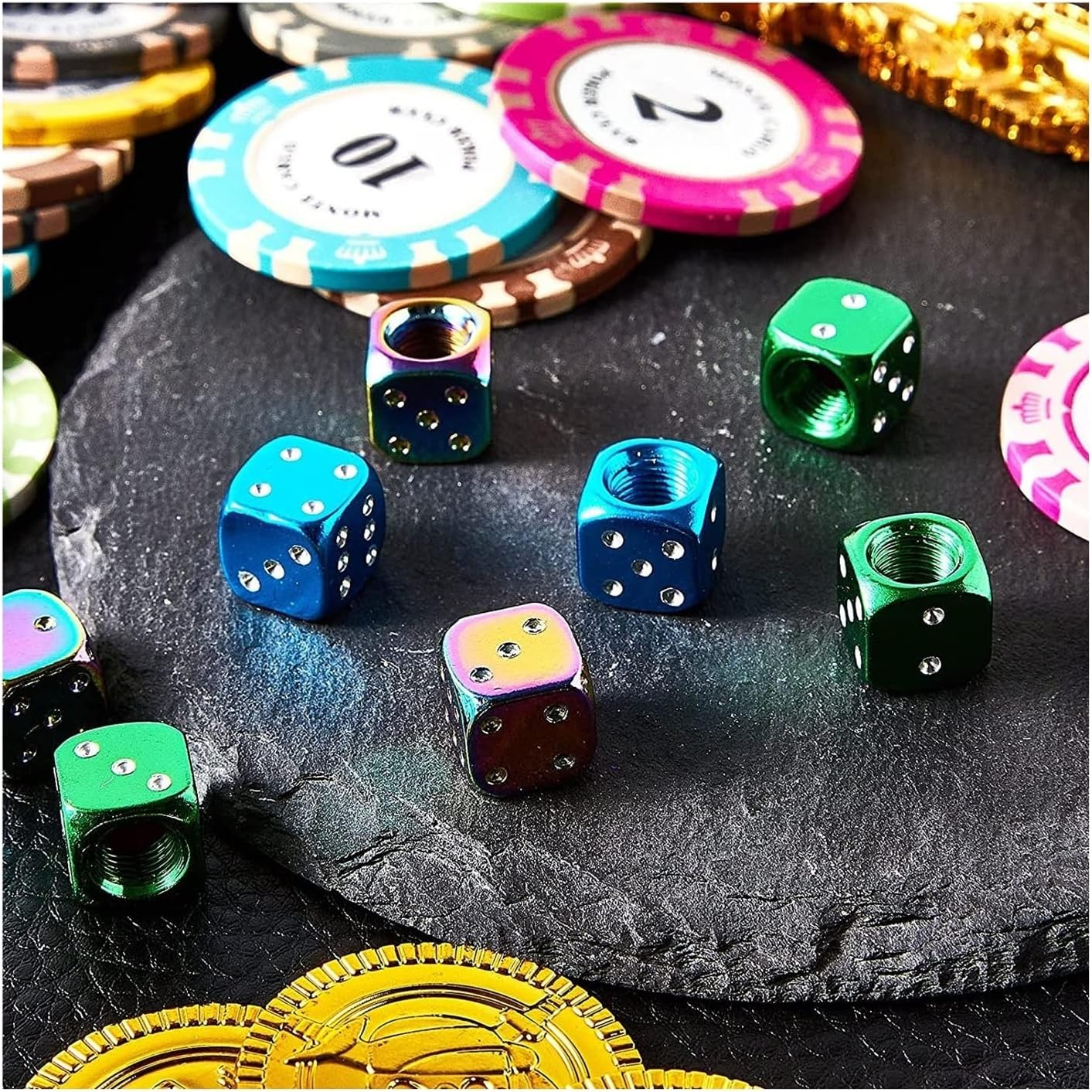 4Pcs Dice Style Tire Valve Stem Caps Compatible with Cars Motorcycles Bicycle Aluminum Alloy Nipple Caps Tyre Air Valve Dustproof Wheel Caps (Color : Strip- Blue) image number 5