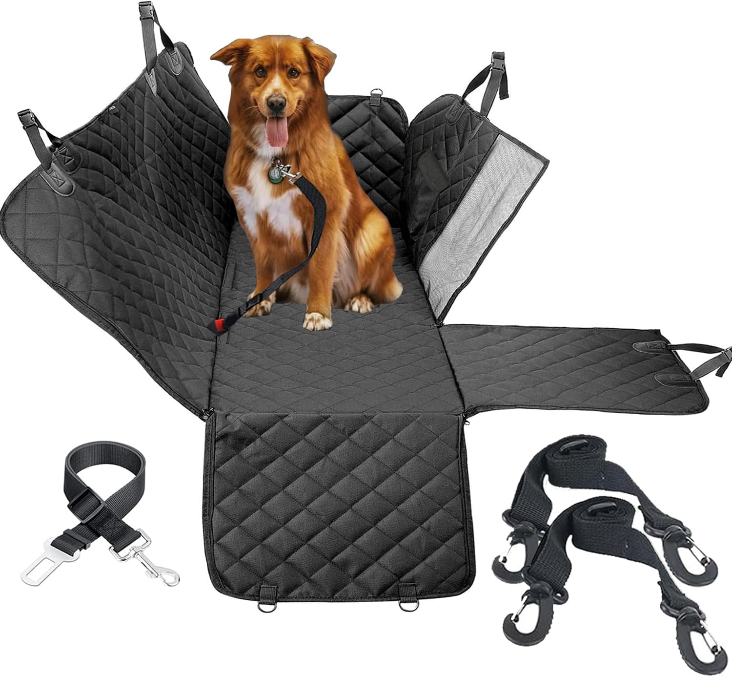 Dog Car Seat Cover for Back Seat with Mesh Window, Waterproof Pet Seat Cover Dog Car Hammock for Cars, Trucks, Vans, Suvs- 147 X 137 Cm image number 1