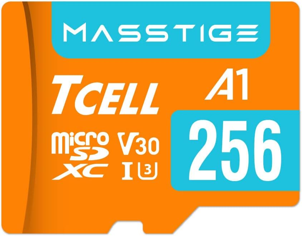 TCELL MASSTIGE 256GB Microsdxc Memory Card with Adapter - A1, UHS-I U3, V30, 4K, Micro SD Card, Read Speeds up to 100 Mb/S, Full HD & 4K UHD Microsd