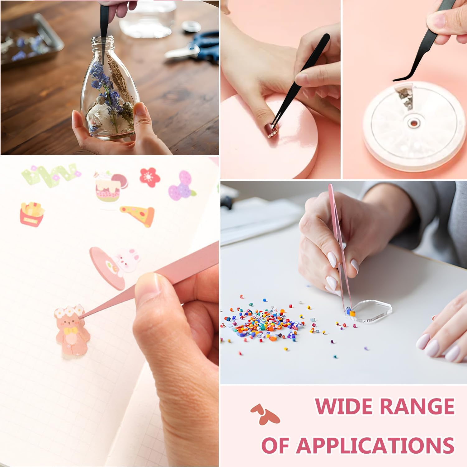 TORMEN 2 Pcs Stainless Tweezers Set &ndash; Precision Straight and Curved Eyelash Crafting Jewelry Nail Sticker Electronics Tweezer for Women Kids(Black)