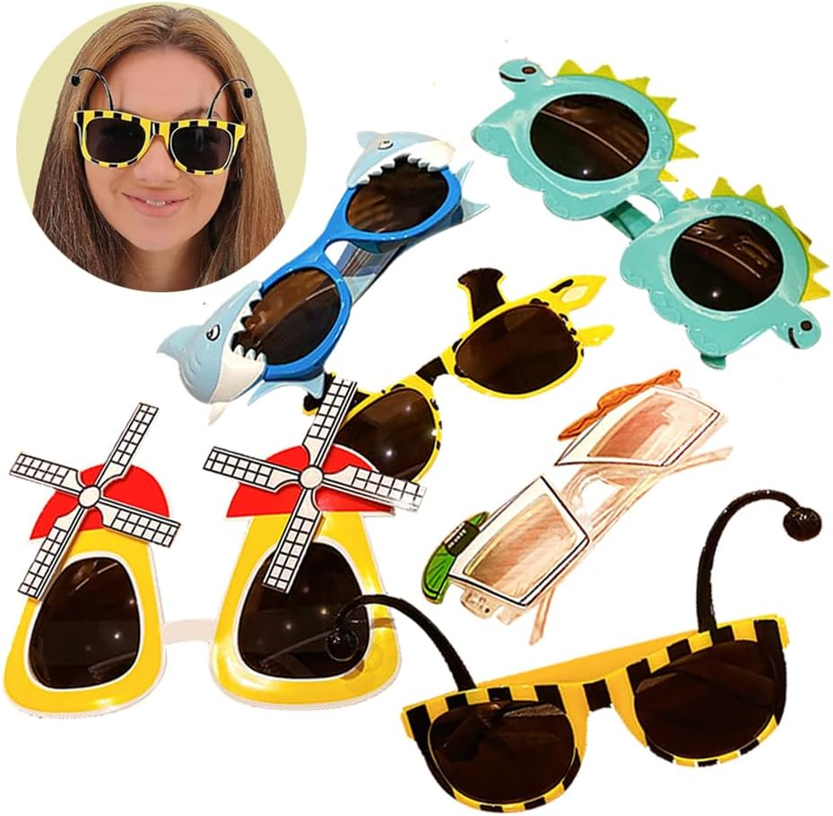 6 Pairs Funny Party Sunglasses,Photo Booth Props Sunglasses,Cute Party Glasses for Kids,Teens,Adults