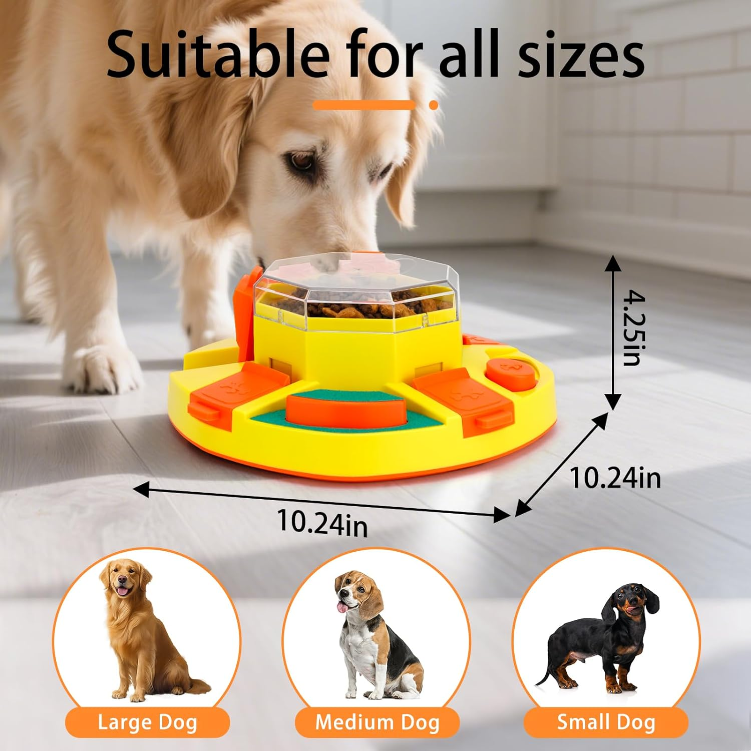 Dog Enrichment Toys 2 Levels Dog Slow Feeder Bowl with 2 Puppy Teething Chew Toys Nail File Toy for Mental Stimulation and Training Interactive Puzzle Toy for Smart Dogs (Yellow)