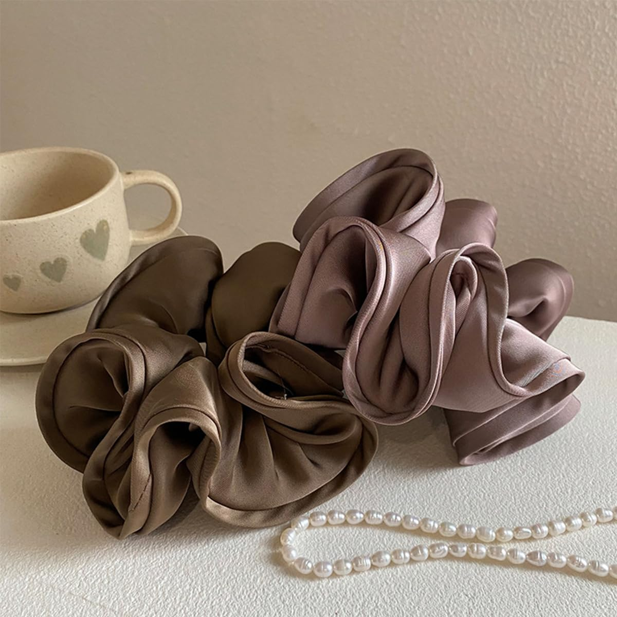 Pack of 3 Hair Bobbles Scrunchies for Women French Hair Accessories Retro Satin Elastic Thick Bands Hair Clip Hair Ties image number 1