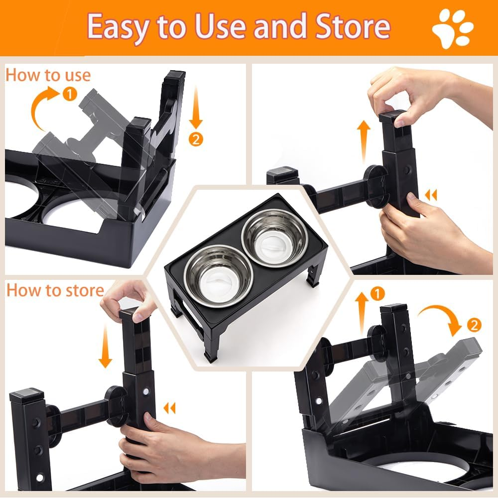 Marchul Elevated Dog Bowls, Raised Dog Food Water Bowls with 2 Thick Stainless Steel Bowls, 4 Height Adjustable, Non-Slip Stand for Medium Large Dogs image number 4