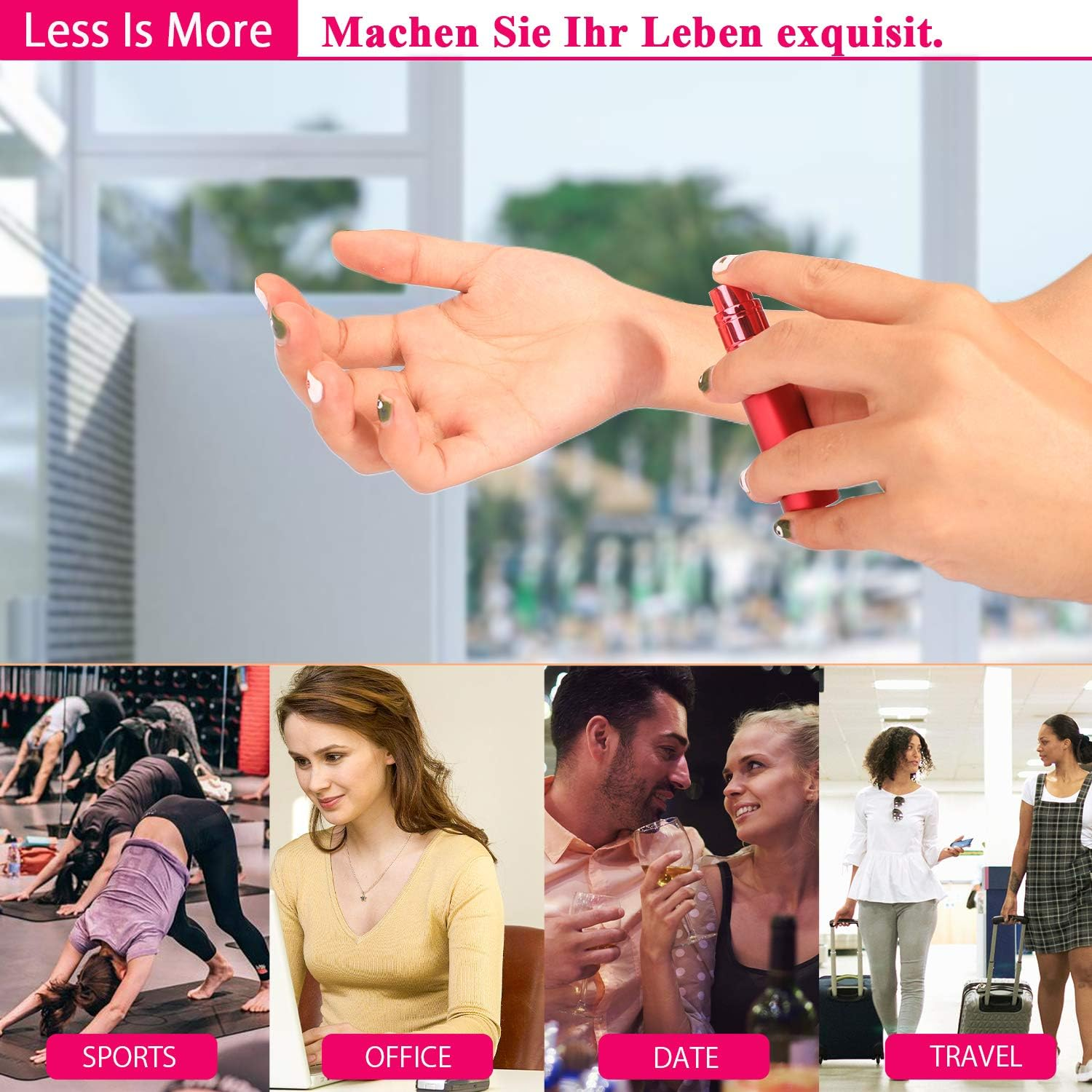 Asanana Perfume Atomiser, Refillable, Filling Technology without Funnel, Empty Perfume Atomiser, Spray Bottle for Travel, Handbag, Travel, 5 Ml (Red)