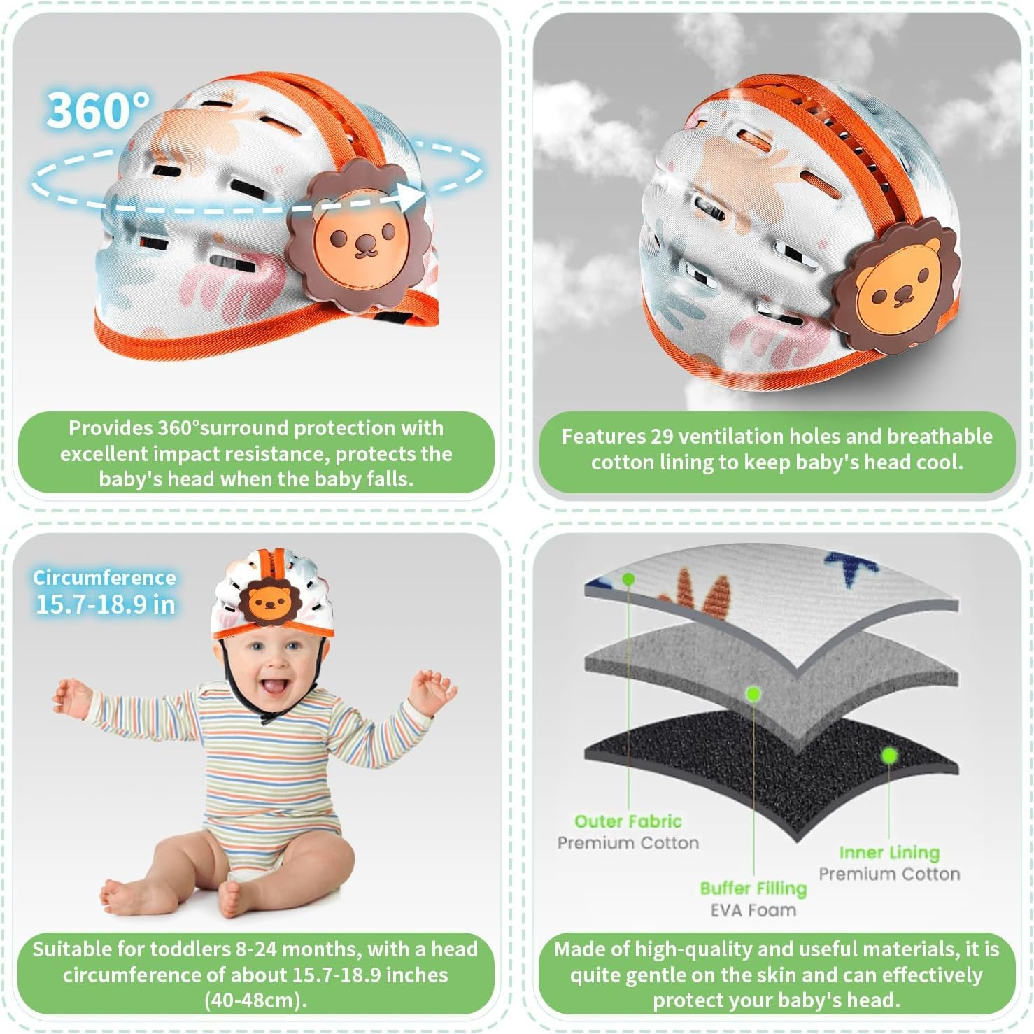 ZONEY Baby Helmet for Crawling Walking - Breathable Baby Head Protector for 1-2 Years, Infant Safety Helmets for Toddler Walking, Expandable and Adjustable, Ultra-Lightweight image number 2