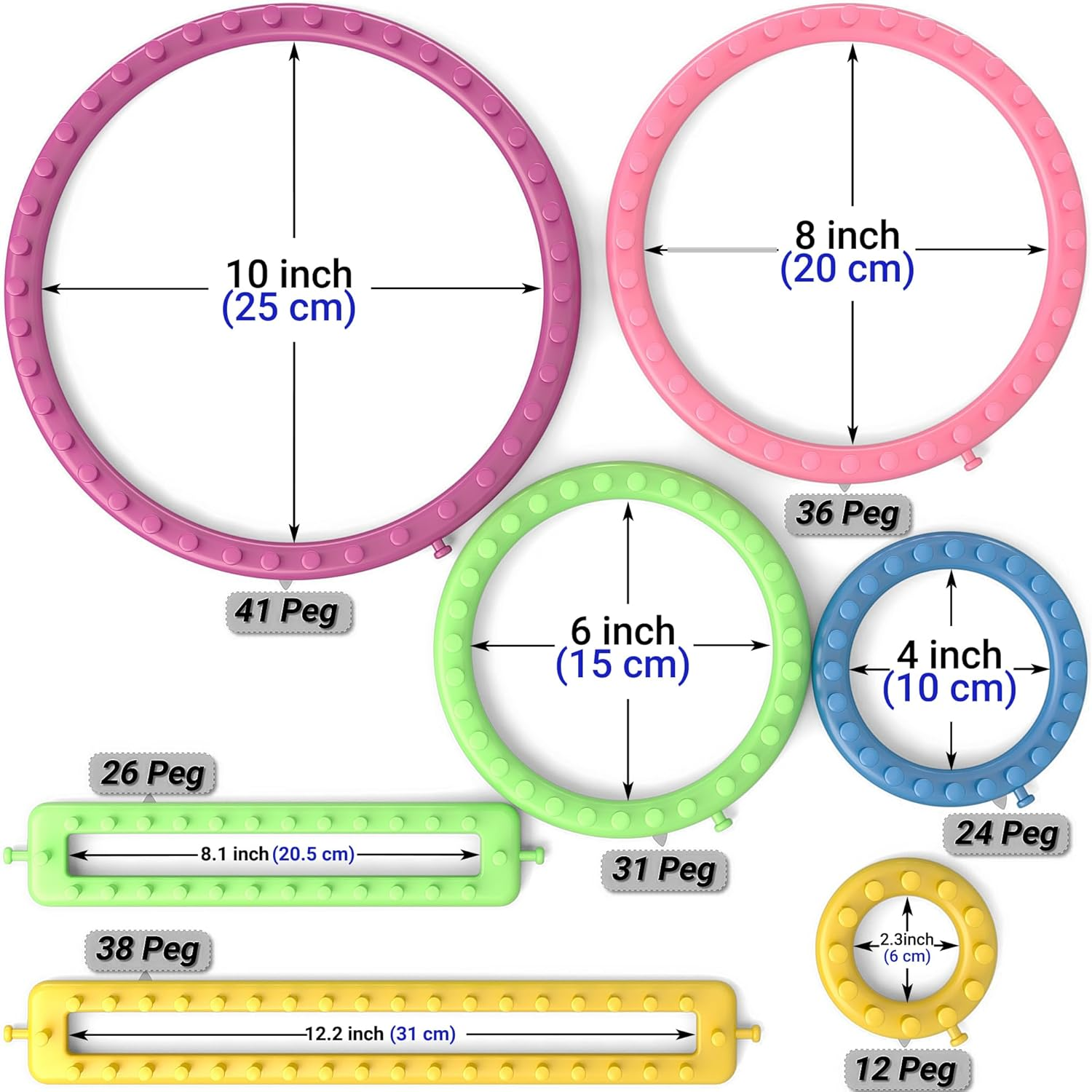 READAEER Knitting Loom Kit with Pompom Maker, round Knitting Loom for Hat, Rectangular for Blanket Scarf Shawl, Knitting Loom Kit for Beginner image number 2