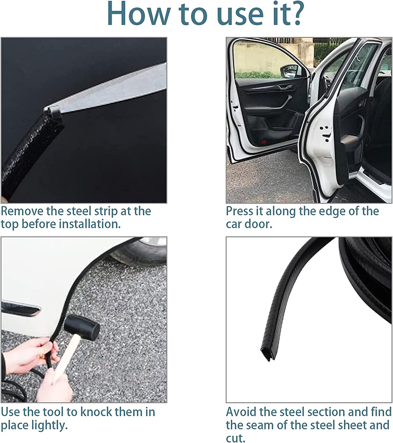 Car Door Edge Guards Worthplanet 32.8Ft/10M U Shape Edge Trim Rubber Car Protection Door Edge, Anti-Collision Rubber Fits for Most Universal Vehicle W120026 (Black) image number 2