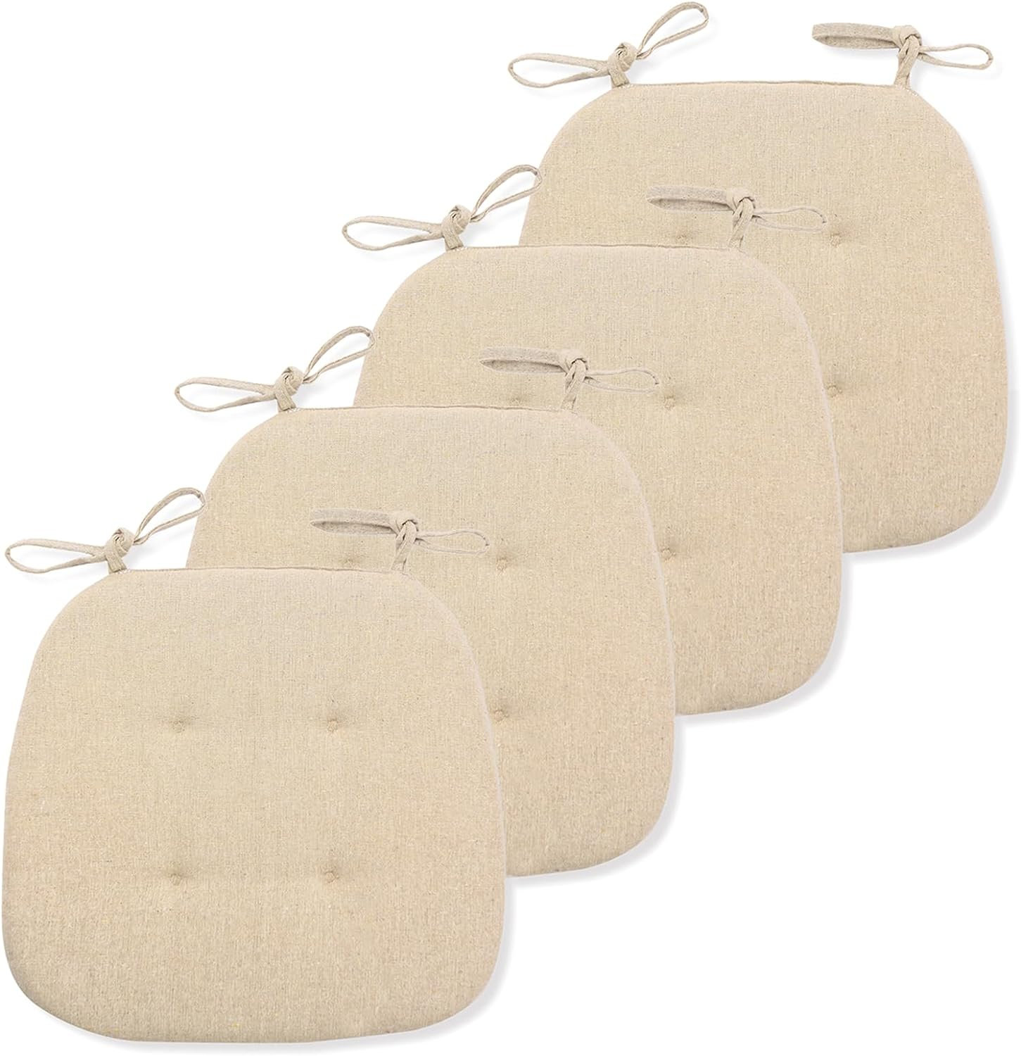 Chair Cushions for Dining Chairs 4 Pack, Dining Kitchen Chair Pads with Ties, Cushion for Dining Room Non Slip, Indoor Dining Chair Cushions Pad 43X41 Cm (Beige)