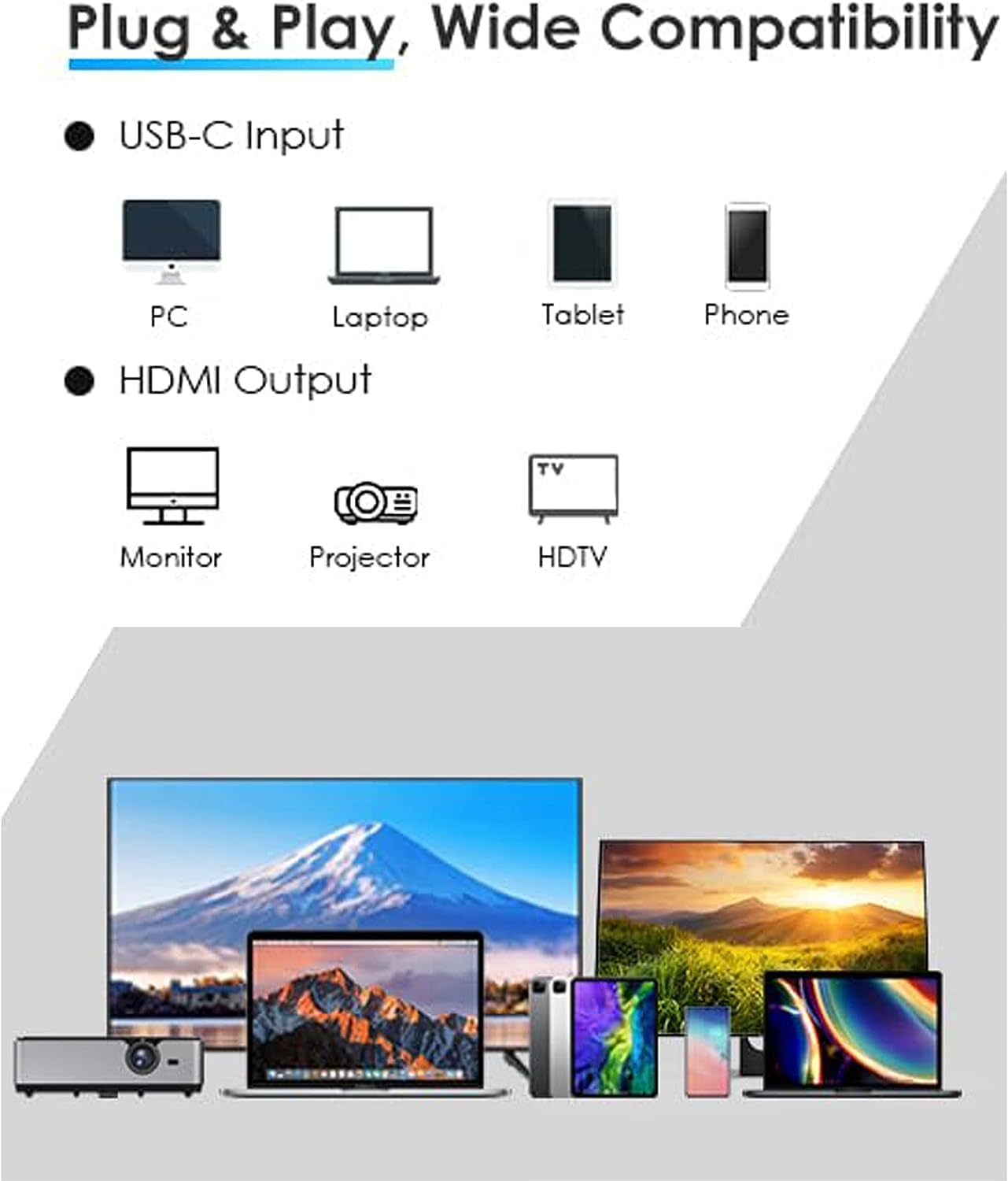 USB C to Dual HDMI Adapter 4K, USB+PD Charging+2 HDMI 4 in 1 for Mac/Ipad Pro,Surface,Chrome,Switch,Phnoe,Etc. Type C/USB C/Thunderbolt Device (4 in 1) image number 3